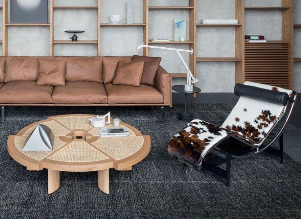 Modern Cassina Rio Coffee Table with Vienna Straw Top and Natural Oak Base