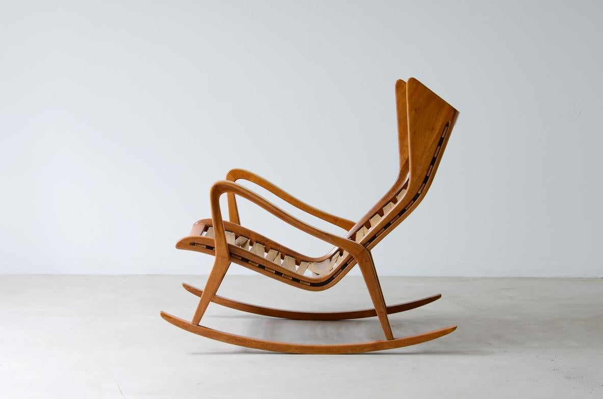 Mid-Century Modern Cassina, rocking chair in wood with original seat
