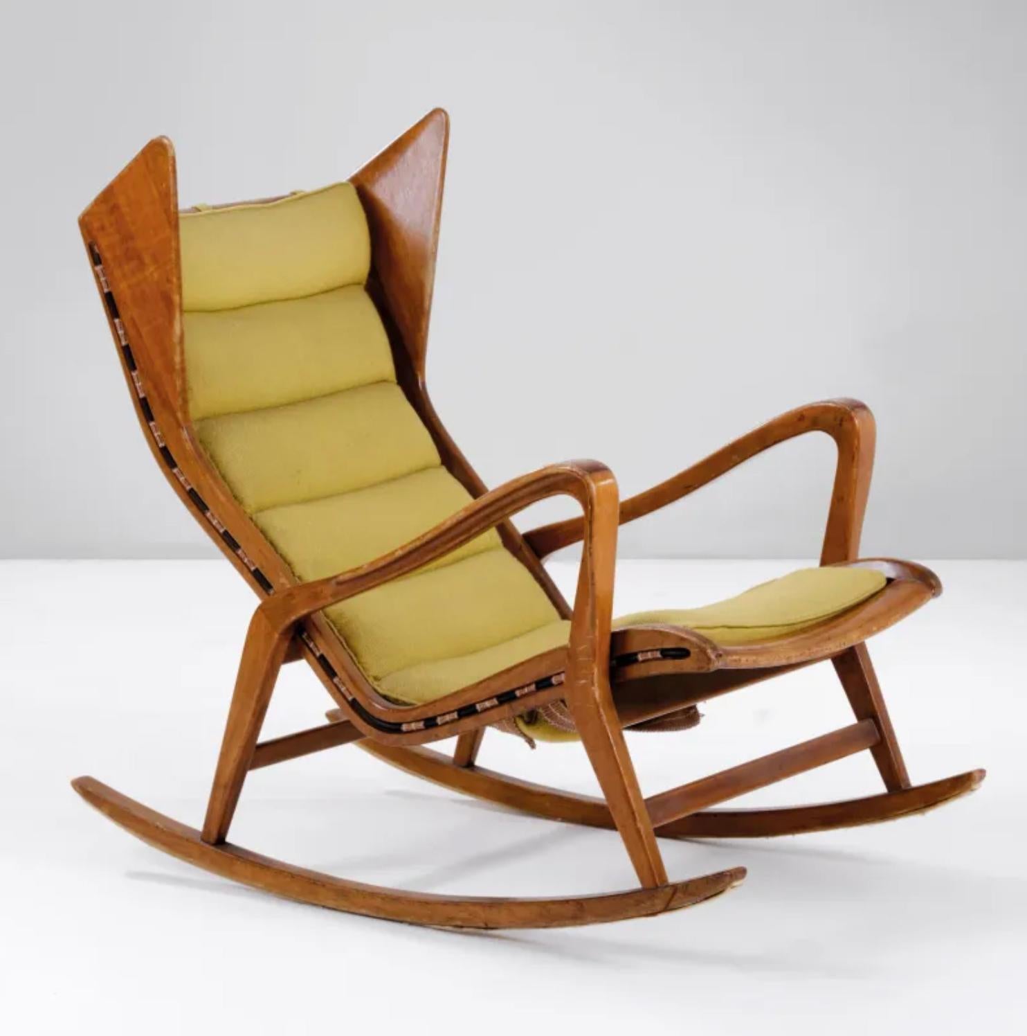 Fruitwood Cassina, rocking chair in wood with original seat