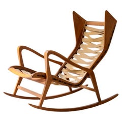 Cassina, rocking chair in wood with original seat