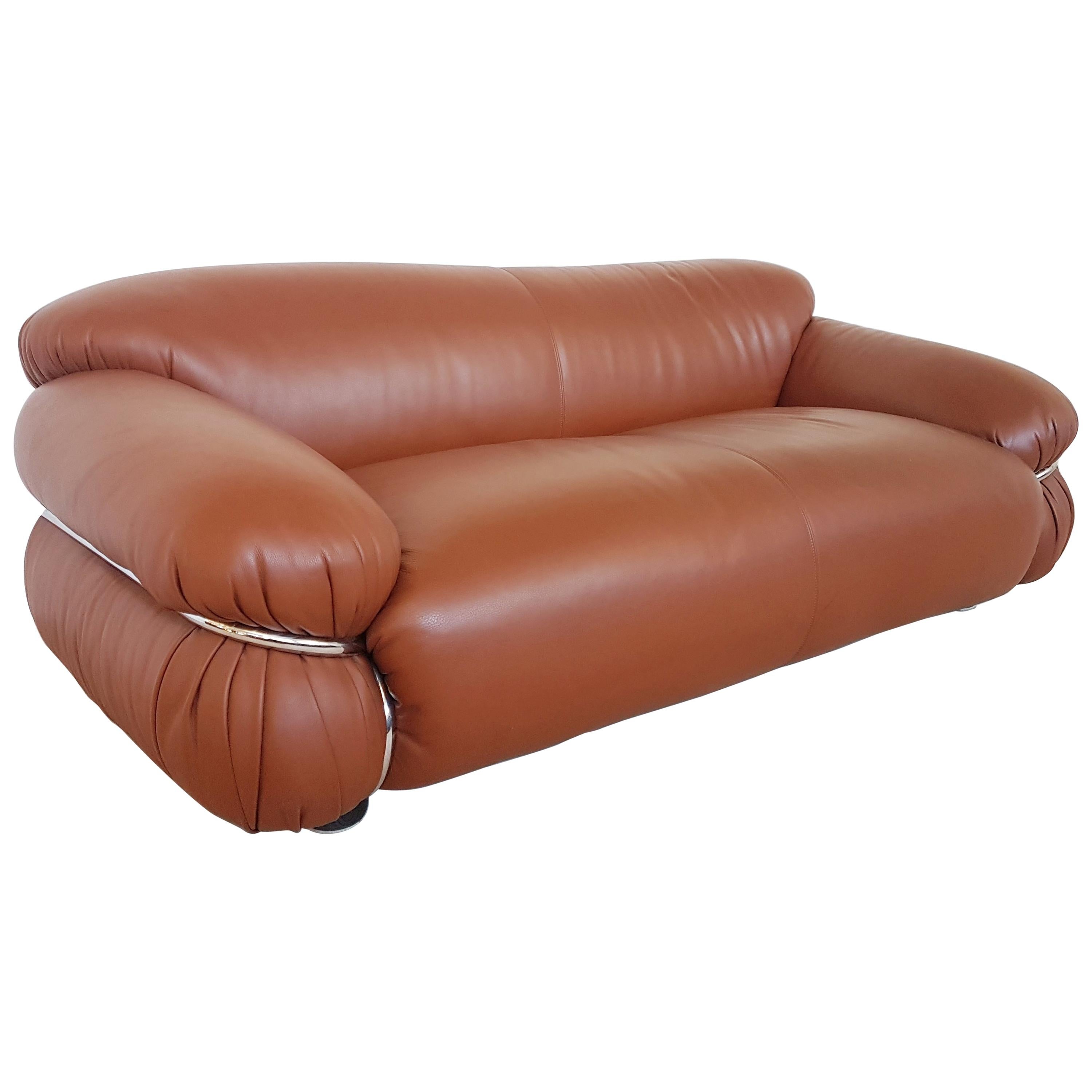 Cassina 'Sesann' Two-Seat in Cognac Leather and Chrome
