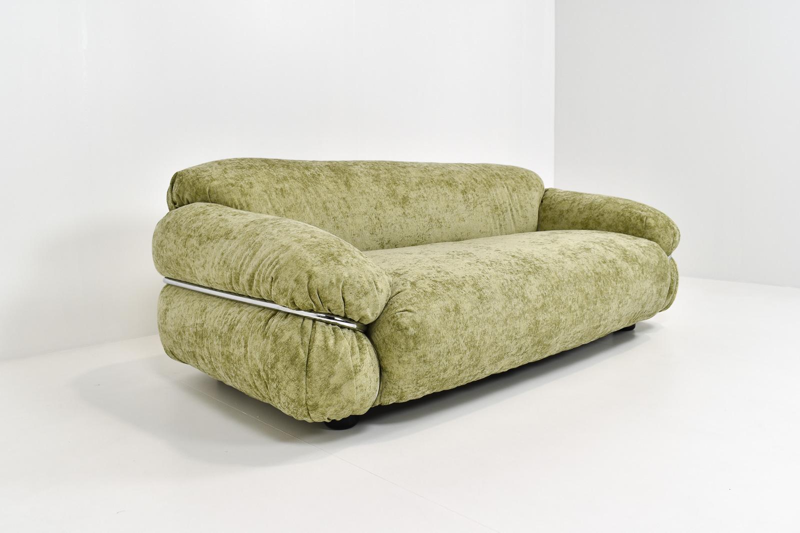 Sage Green Velvet Cassina Sesann Two Seater Sofa by Gianfranco Frattini 1