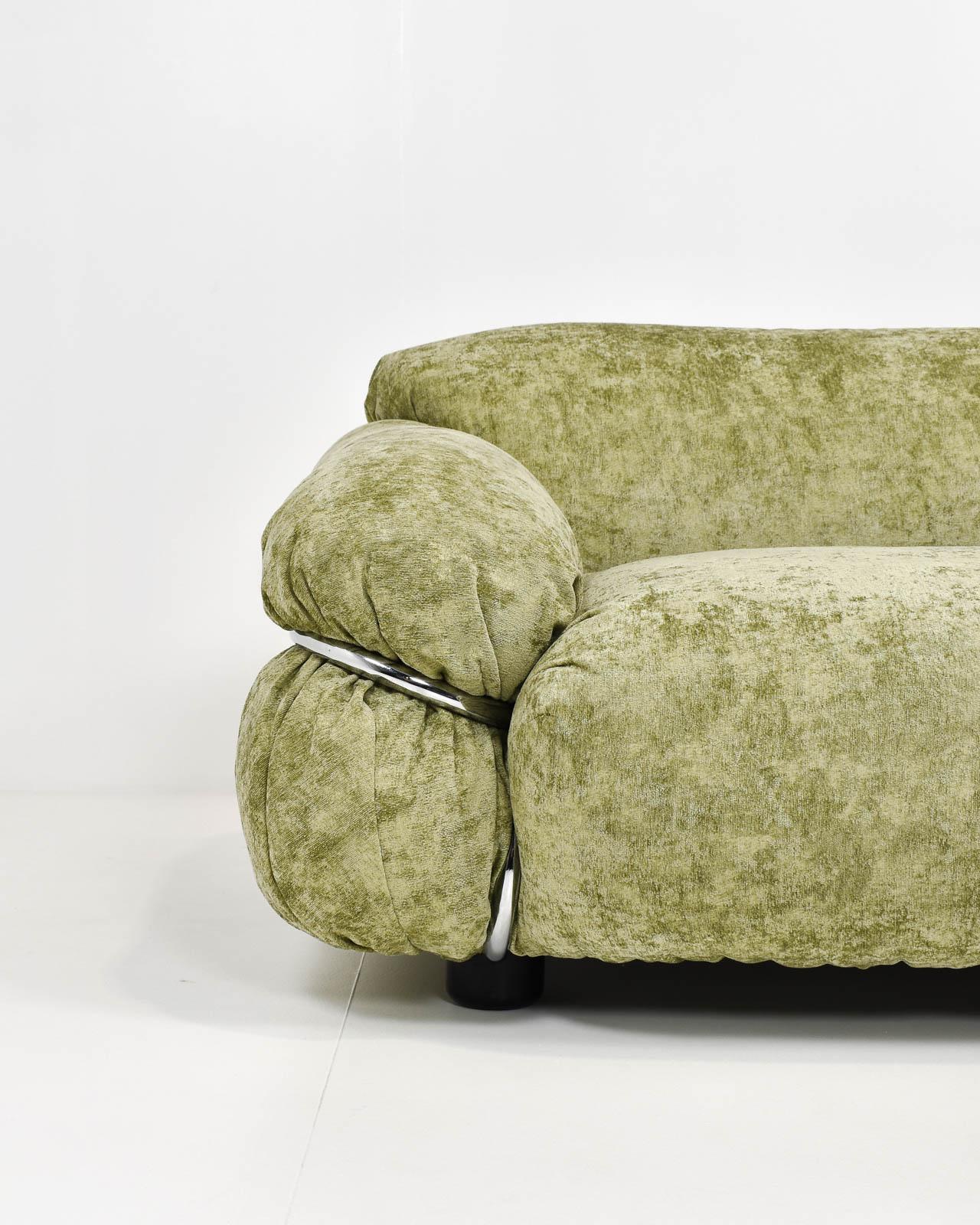 Sage Green Velvet Cassina Sesann Two Seater Sofa by Gianfranco Frattini 2