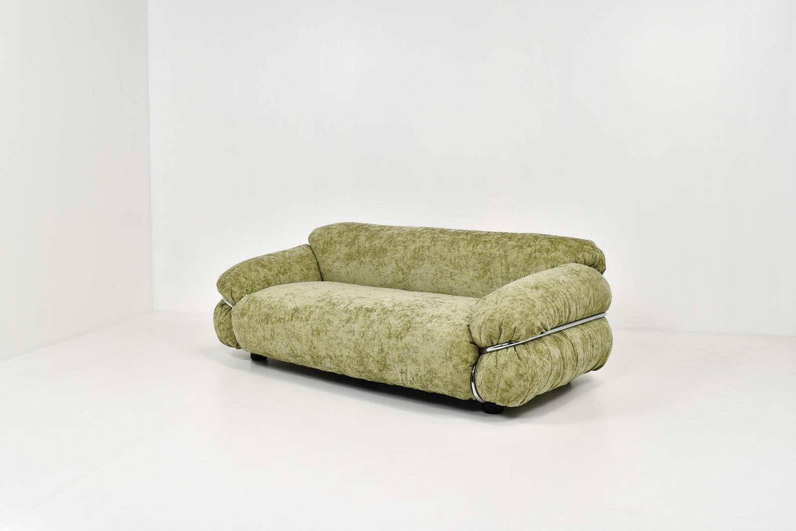 Sage Green Velvet Cassina Sesann Two Seater Sofa by Gianfranco Frattini 4
