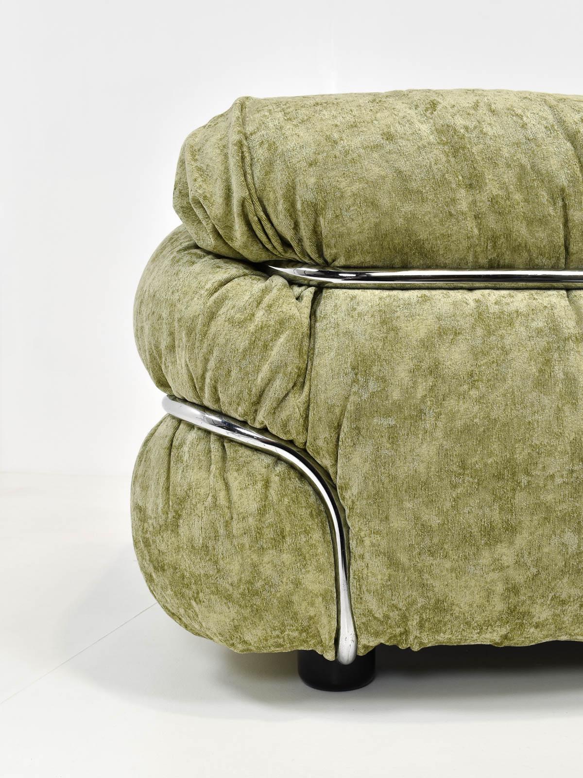 Sage Green Velvet Cassina Sesann Two Seater Sofa by Gianfranco Frattini 5