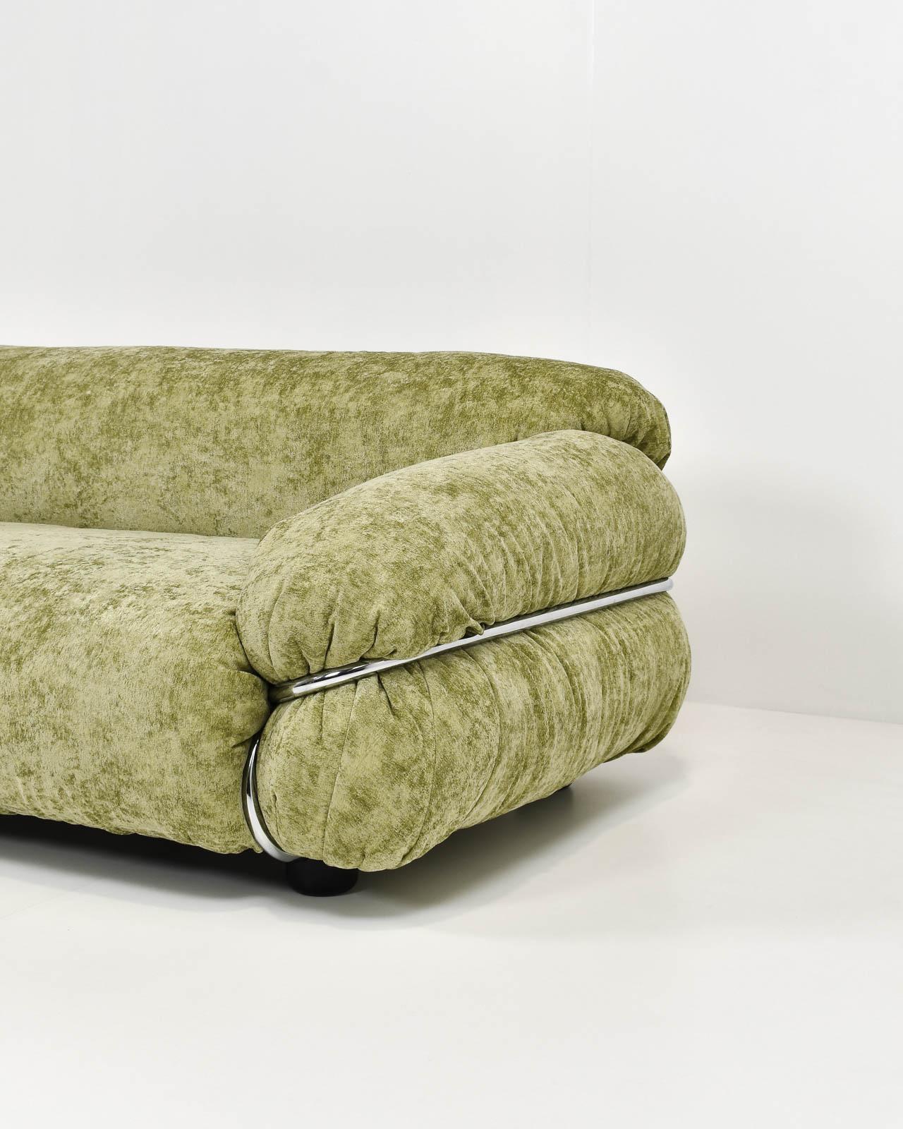 Fabric Sage Green Velvet Cassina Sesann Two Seater Sofa by Gianfranco Frattini