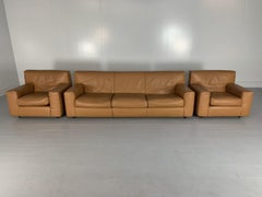Cassina Sofa & 2 Armchair Suite, in Tan Brown Leather