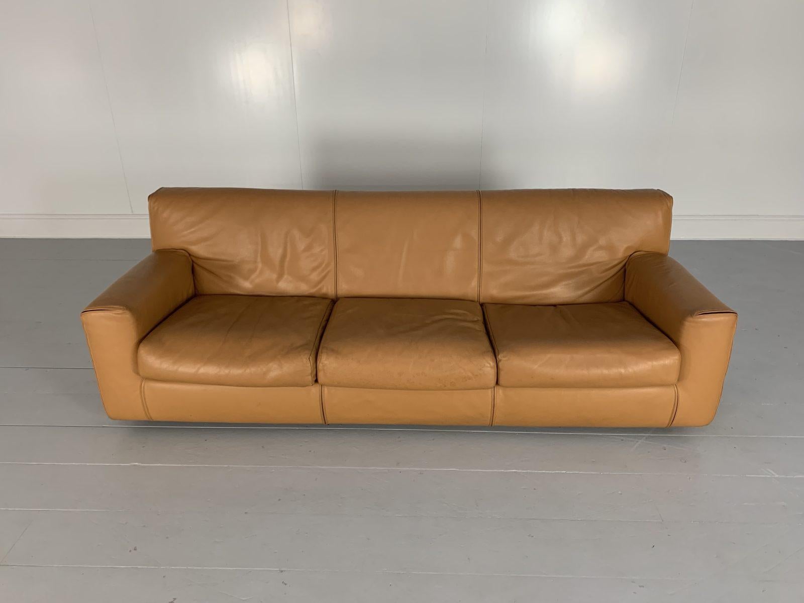 Cassina Sofa & 2 Armchair Suite, in Tan Brown Leather For Sale 4