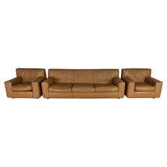 Cassina Sofa & 2 Armchair Suite, in Tan Brown Leather
