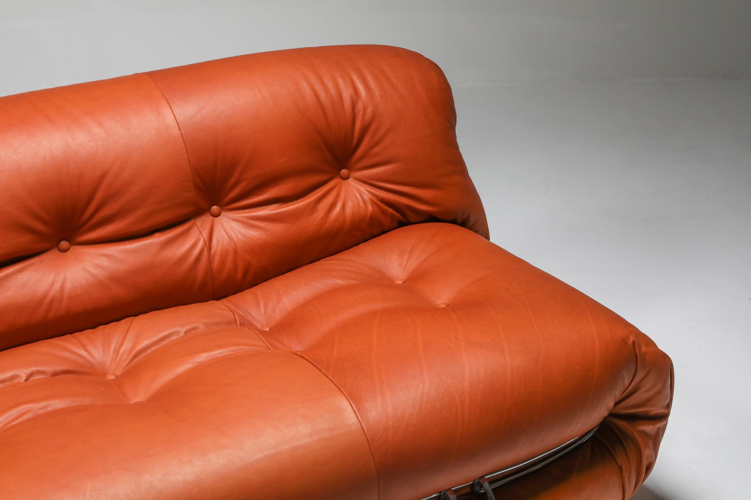 Cassina 'Soriana' Cognac Leather Sofa by Afra and Tobia Scarpa, 1970s For Sale 2
