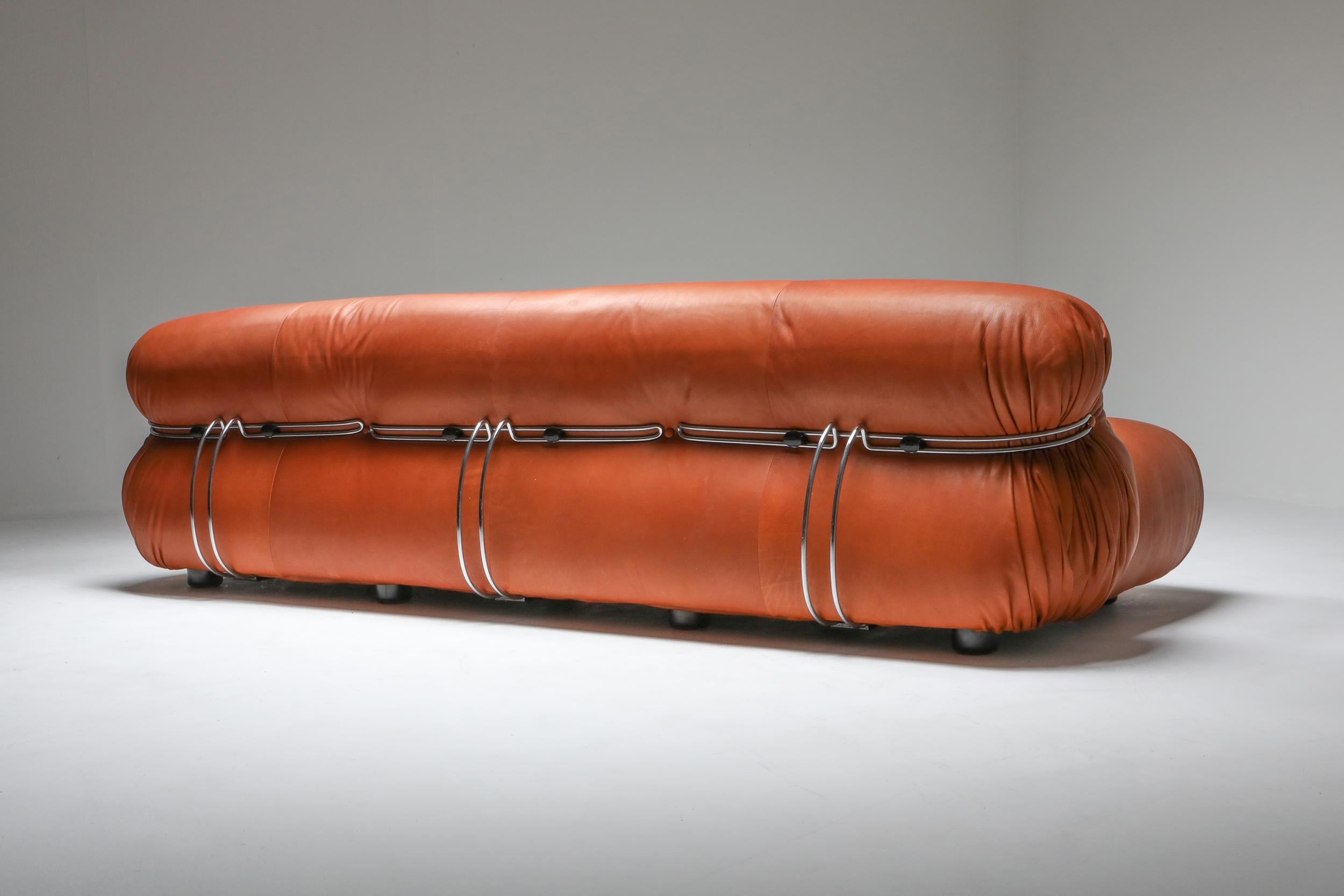Scarpa; Cassina; Tobia Scarpa; Afra Scarpa; Minimalist; Italian design; Hollywood Regency; Post-modern;

Afra and Tobia Scarpa for Cassina, Soriana, reupholstered in aniline leather. Manufactured by Cassina in the 1970s, the Soriana collection was