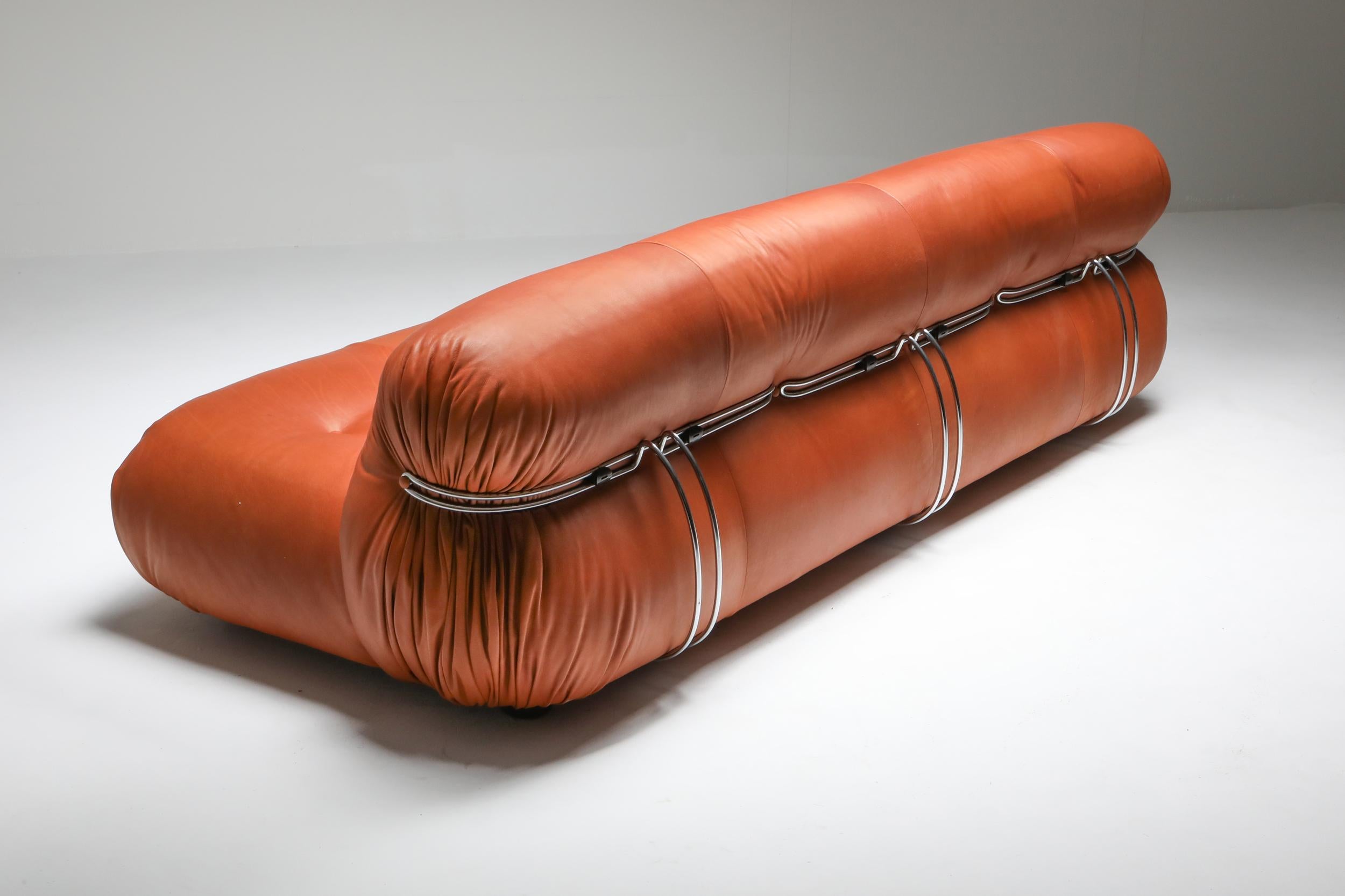 Late 20th Century Cassina 'Soriana' Cognac Leather Sofa by Afra and Tobia Scarpa, 1970's