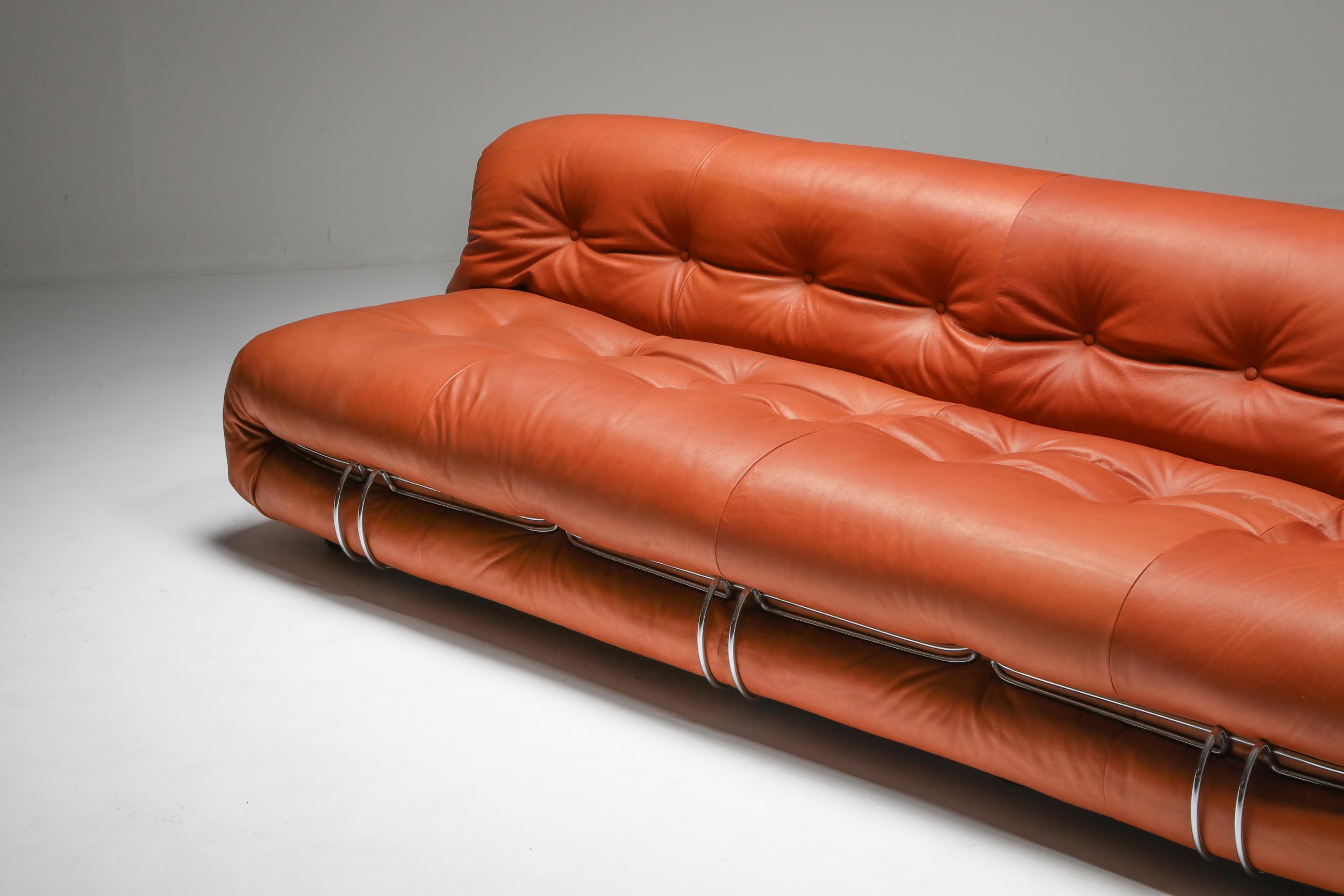 Cassina 'Soriana' Cognac Leather Sofa by Afra and Tobia Scarpa, 1970's 1