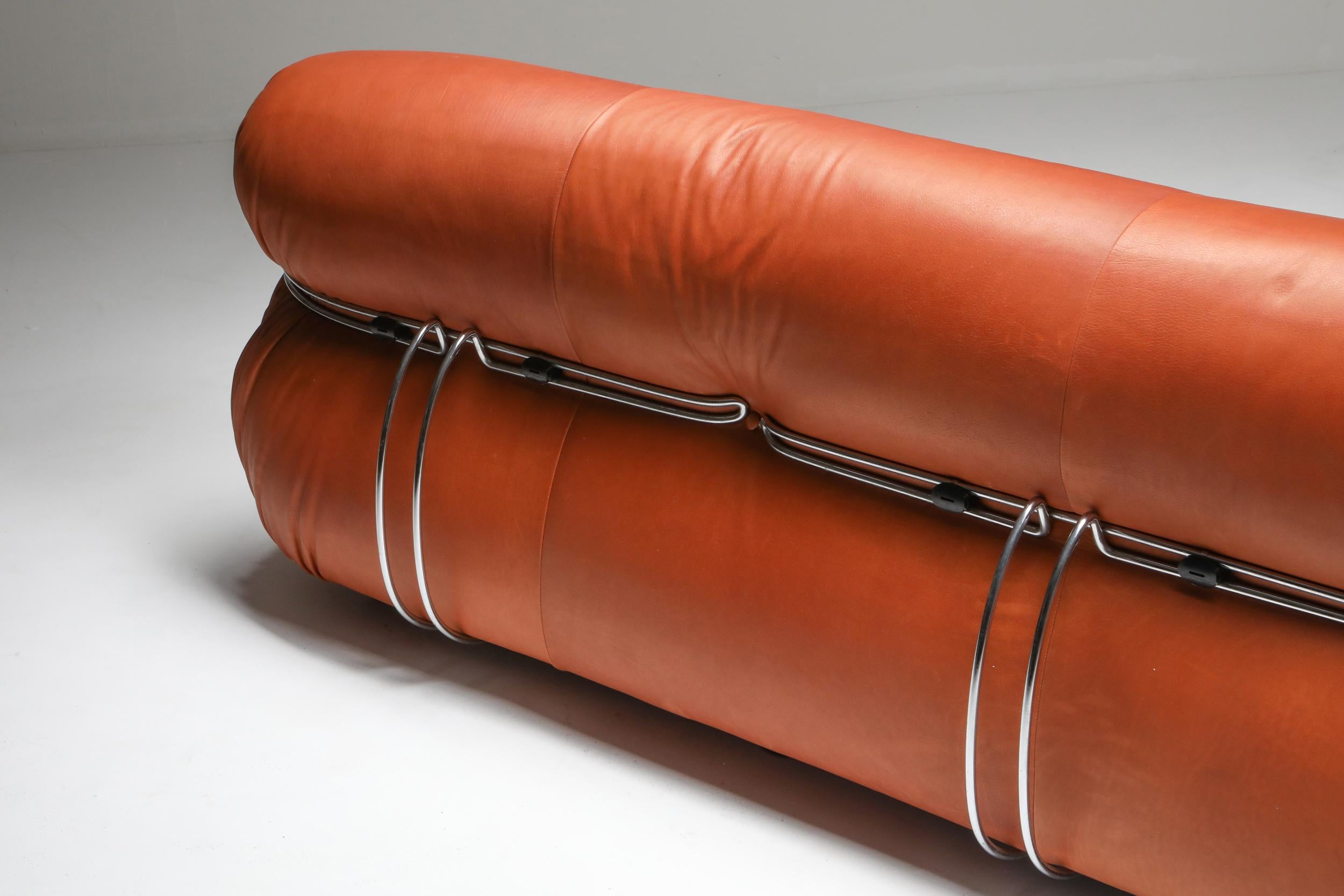 Cassina 'Soriana' Cognac Leather Sofa by Afra and Tobia Scarpa, 1970's 2