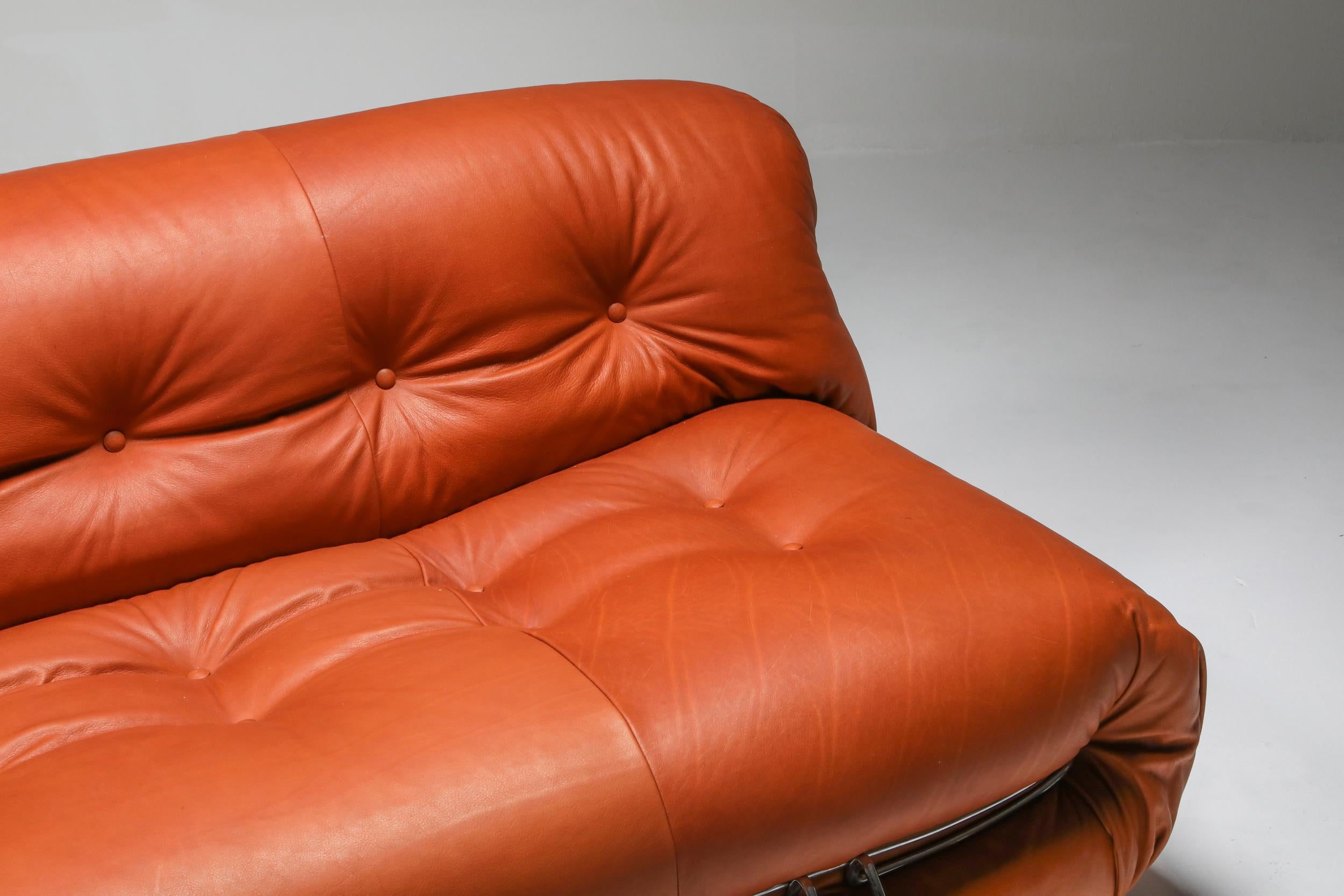 Cassina 'Soriana' Cognac Leather Sofa by Afra and Tobia Scarpa 1