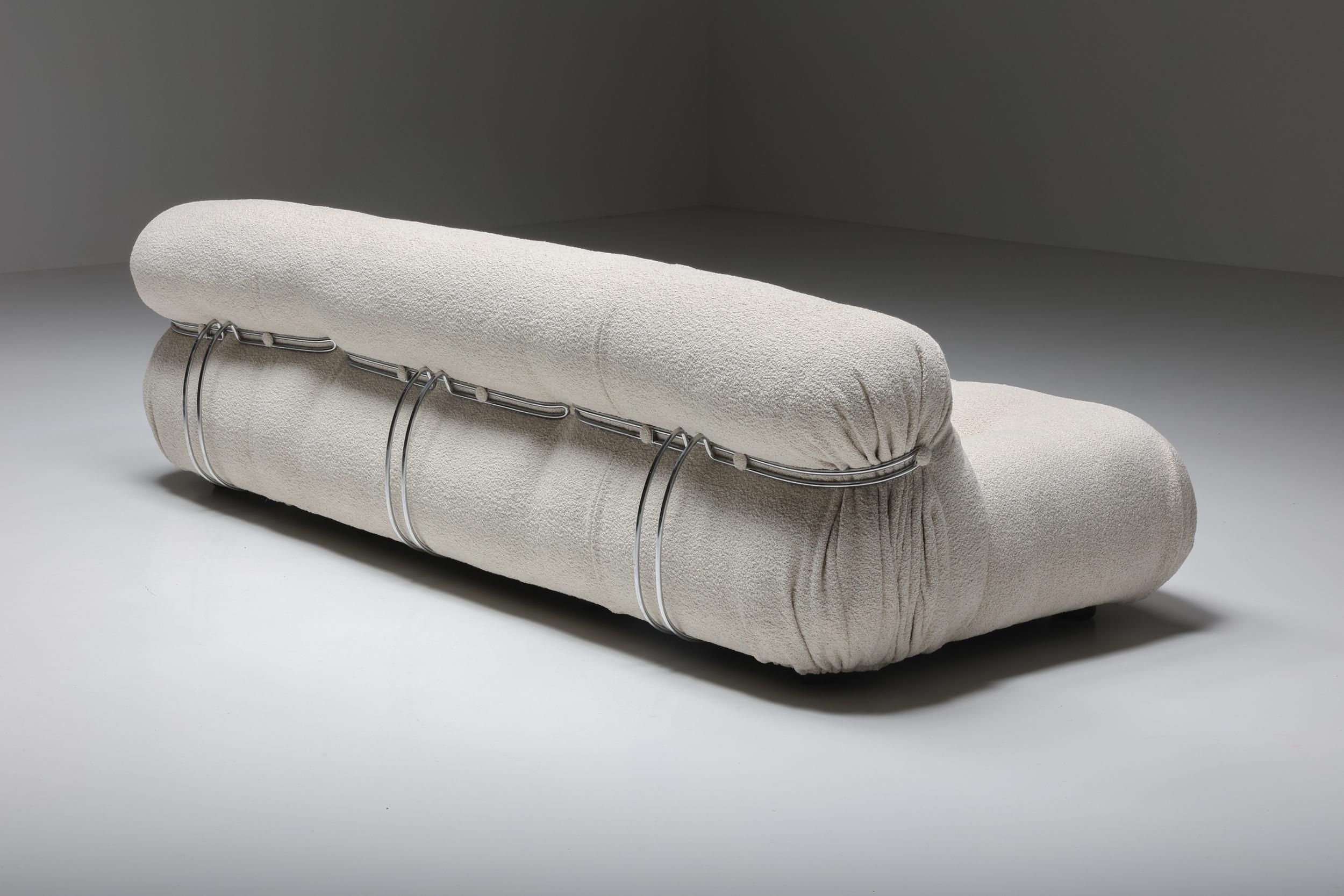 Mid-Century Modern Cassina 'Soriana' four Seater Sofa by Afra and Tobia Scarpa in Bouclé, 1970's