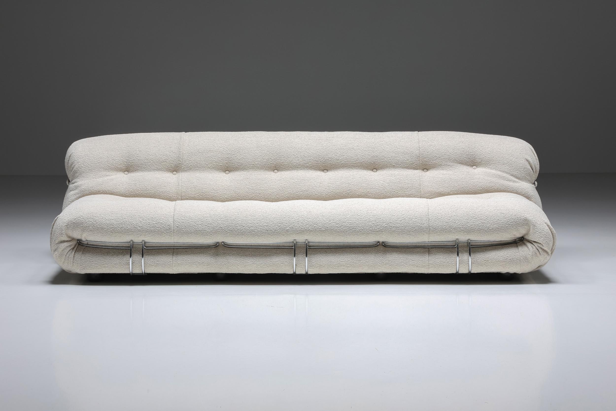 Italian Cassina 'Soriana' four Seater Sofa by Afra and Tobia Scarpa in Bouclé, 1970's