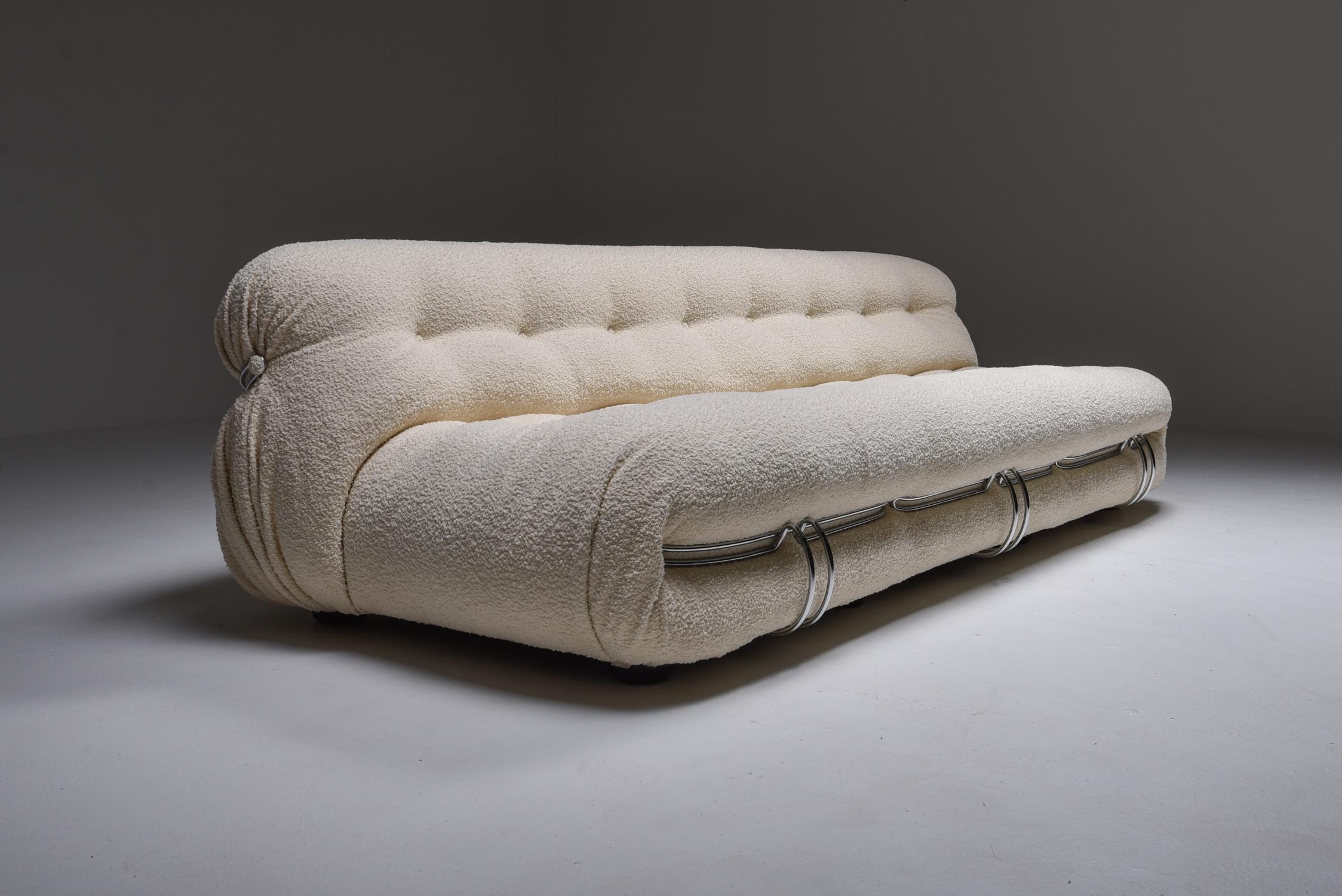 Late 20th Century Cassina 'Soriana' Four-Seater Sofa by Afra and Tobia Scarpa in Bouclé, 1970's For Sale