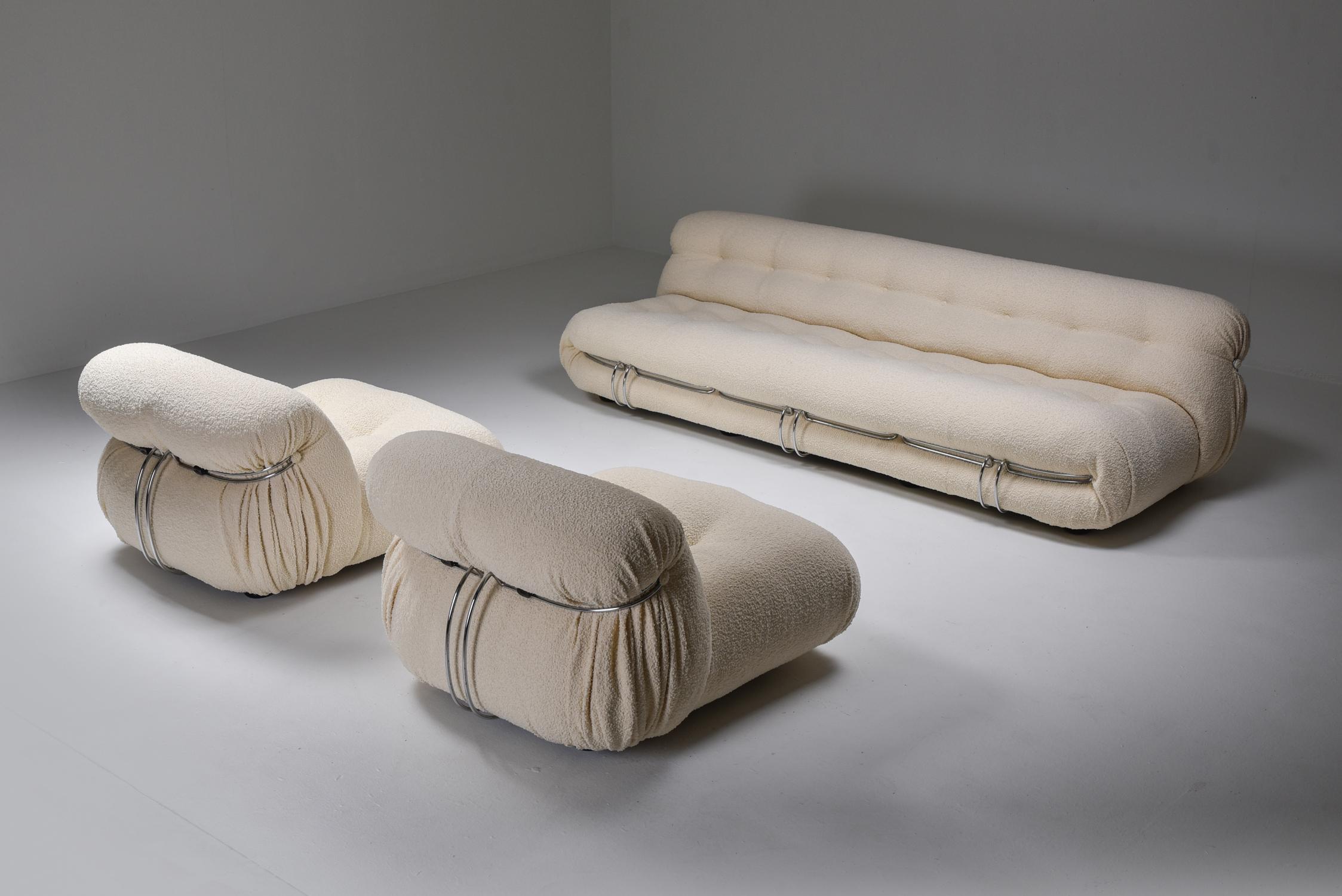 Cassina 'Soriana' Four-Seater Sofa by Afra and Tobia Scarpa in Bouclé, 1970's For Sale 1
