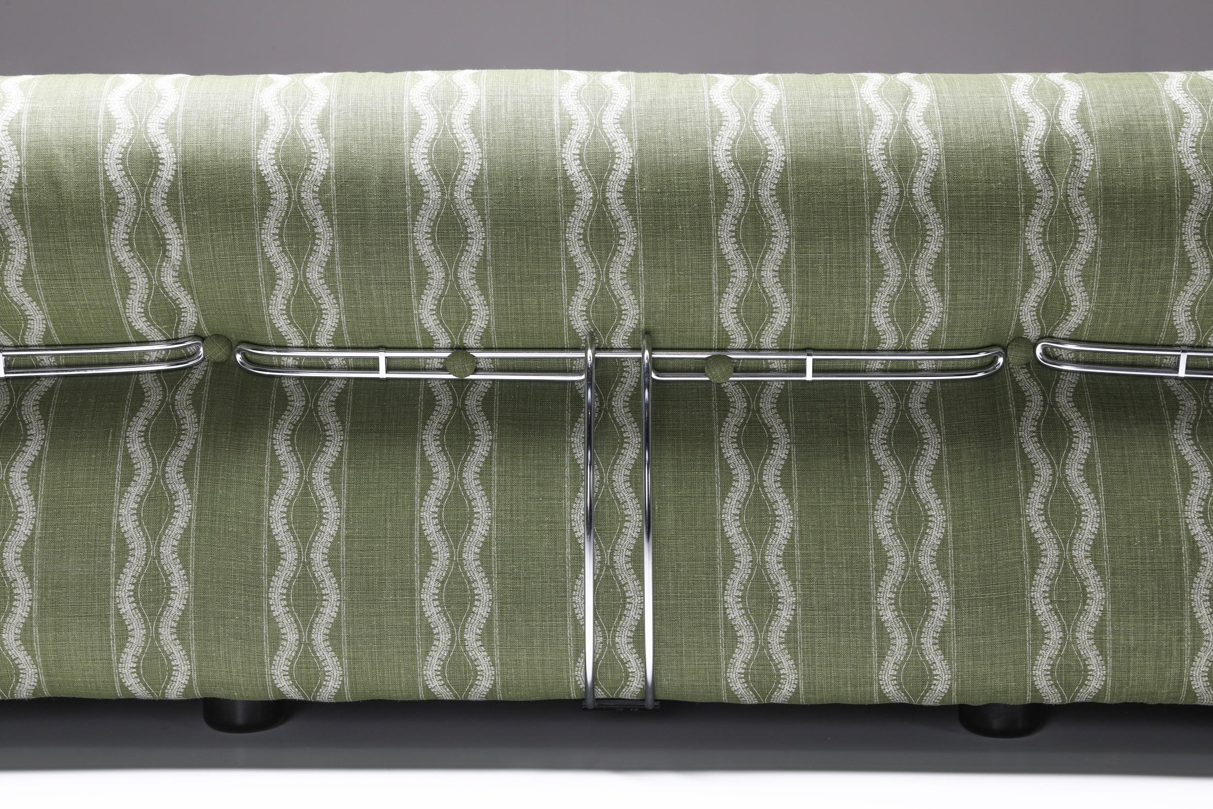 Chrome Cassina Soriana Four Seater Sofa by Afra and Tobia Scarpa in green Peter Dunham 