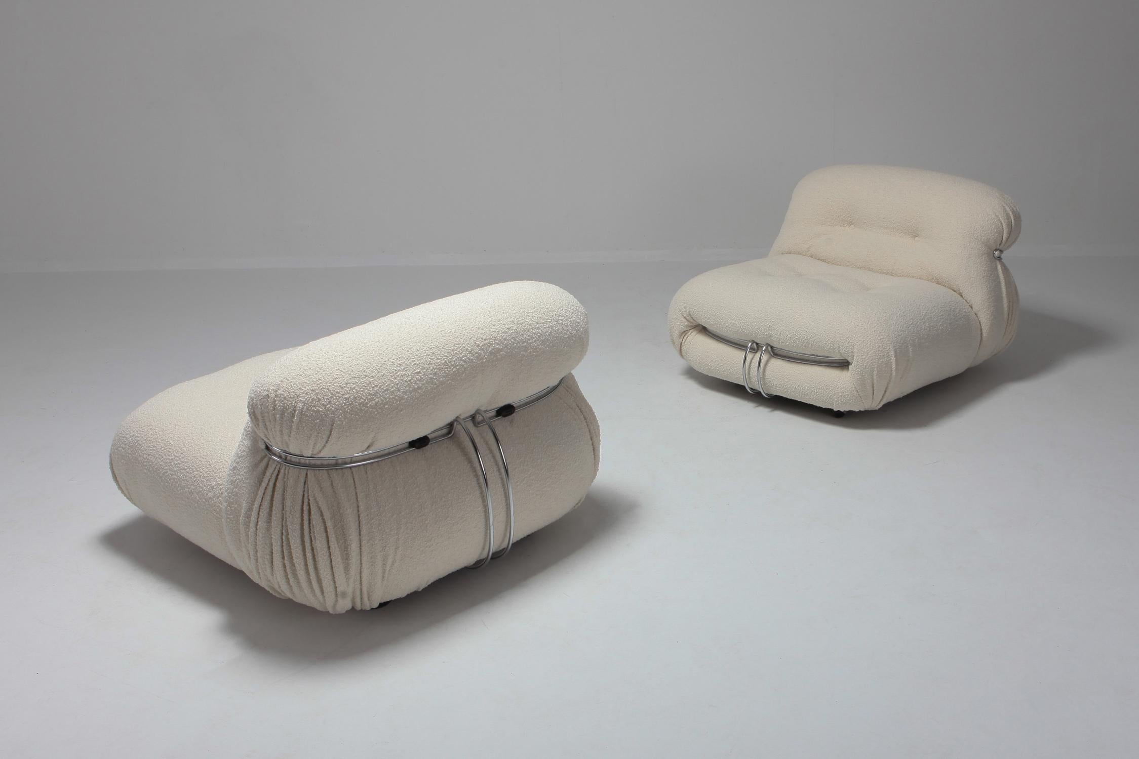 Post-Modern Cassina 'Soriana' Lounge Chairs by Afra and Tobia Scarpa in Bouclé Wool