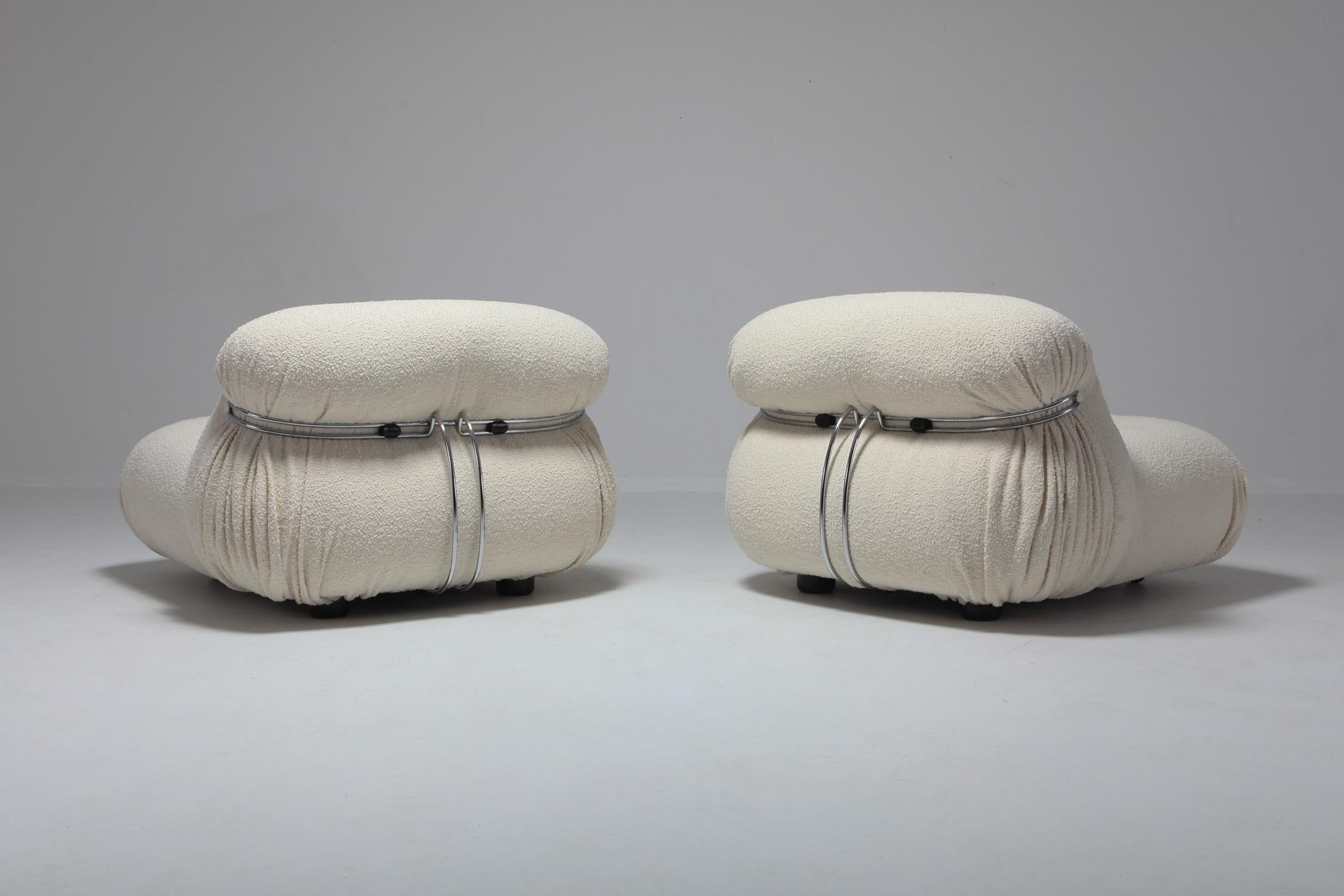 Italian Cassina 'Soriana' Lounge Chairs by Afra and Tobia Scarpa in Bouclé Wool