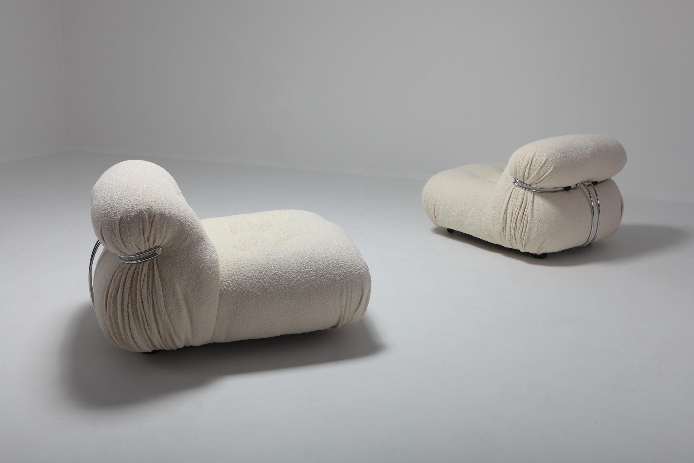 Cassina 'Soriana' Lounge Chairs by Afra and Tobia Scarpa in Bouclé Wool In Excellent Condition In Antwerp, BE