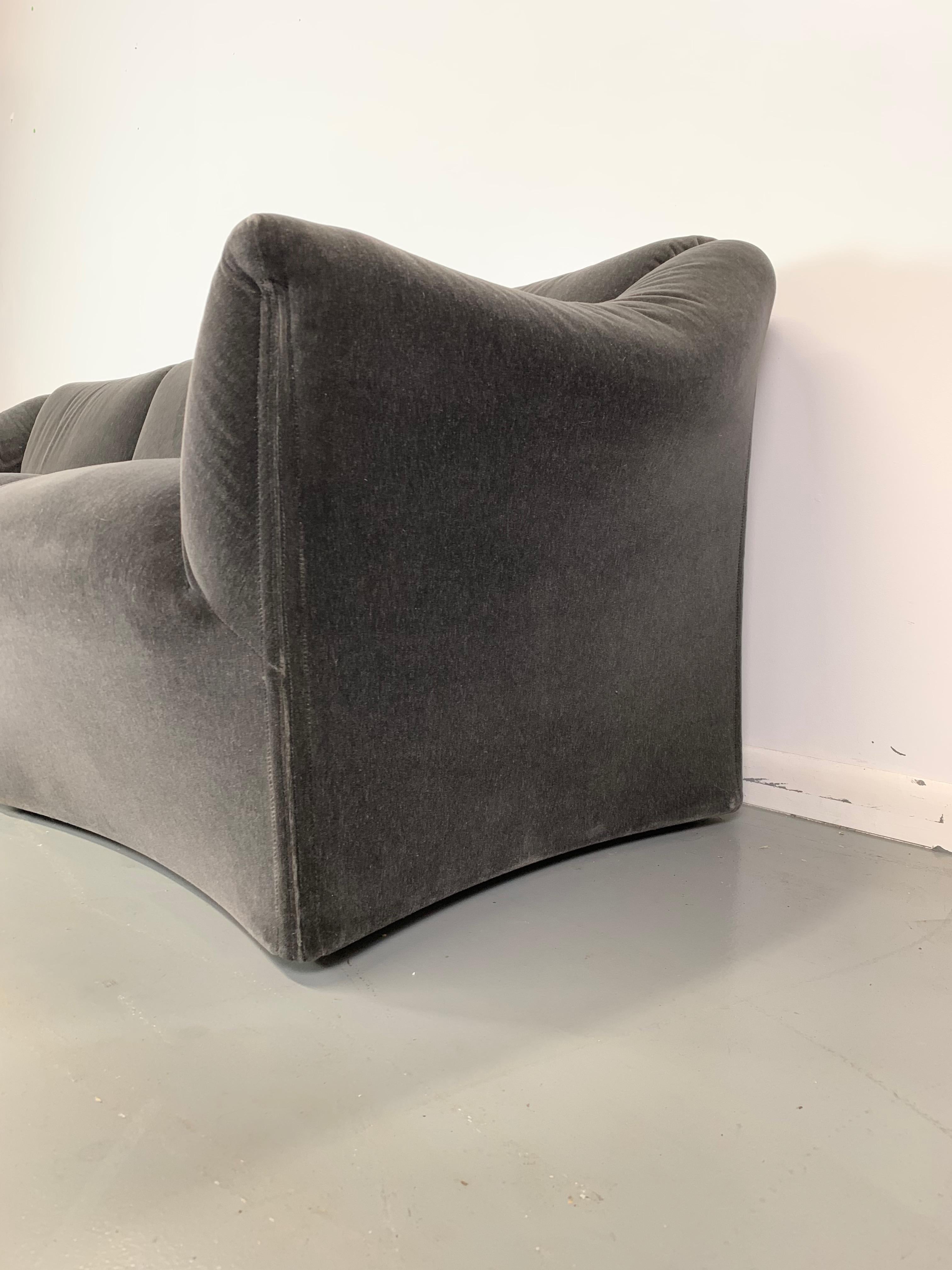Mid-Century Modern Cassina Tentazione Sofa by Mario Bellini in Charcoal Mohair Midcentury