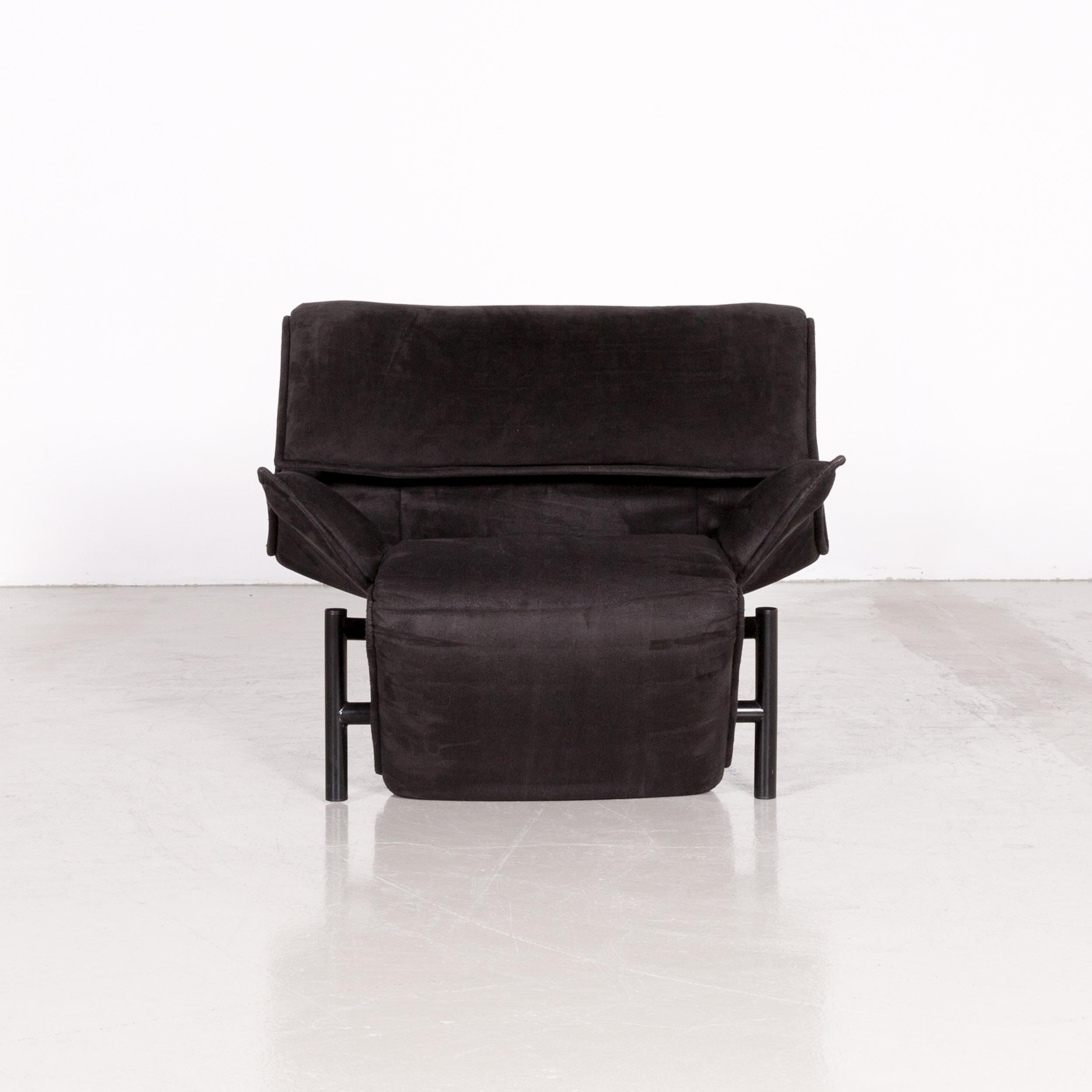 Cassina Veranda designer fabric armchair in black recliner function Alcantara.