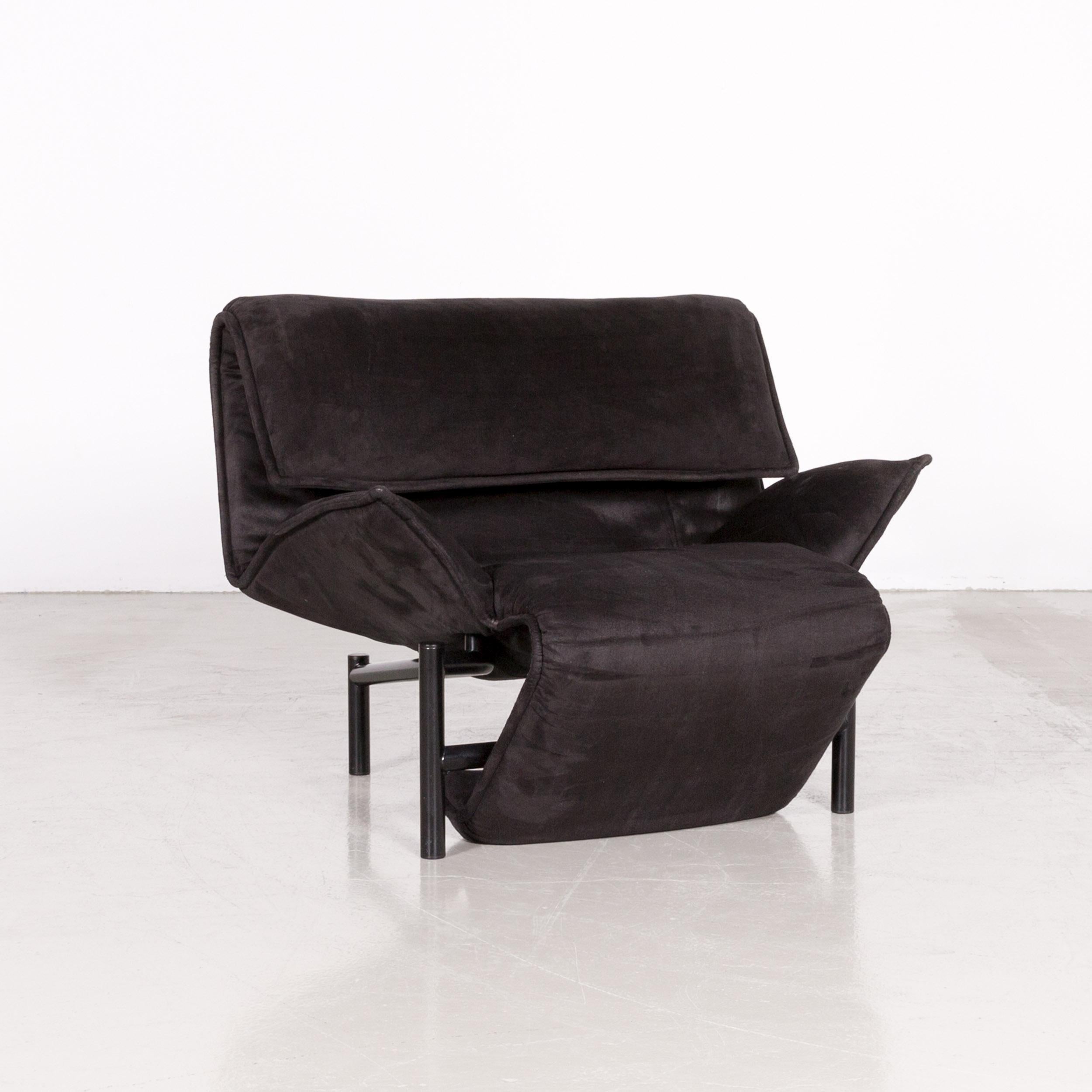 Dutch Cassina Veranda Designer Fabric Armchair in Black Recliner Function Alcantara For Sale