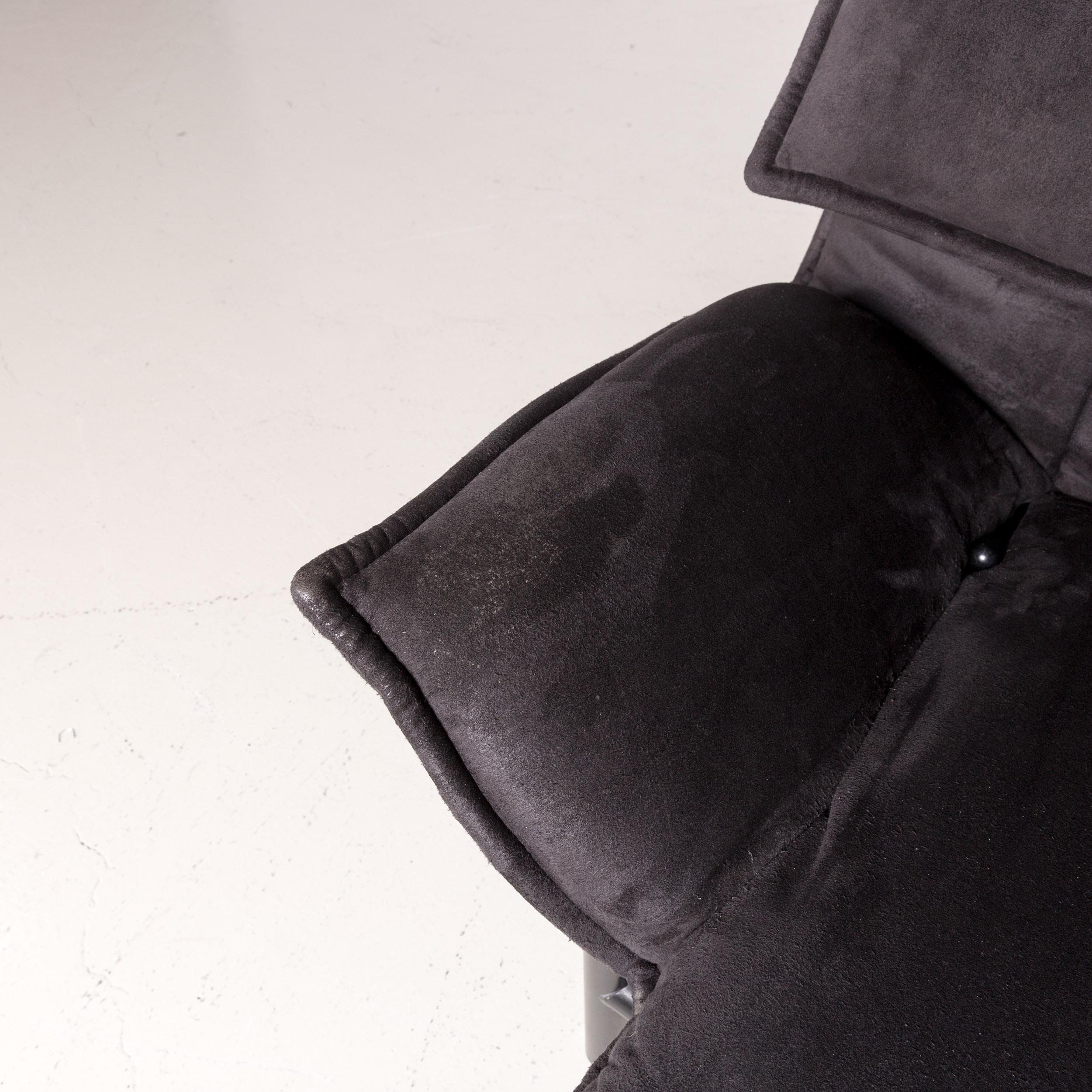 Contemporary Cassina Veranda Designer Fabric Armchair in Black Recliner Function Alcantara For Sale