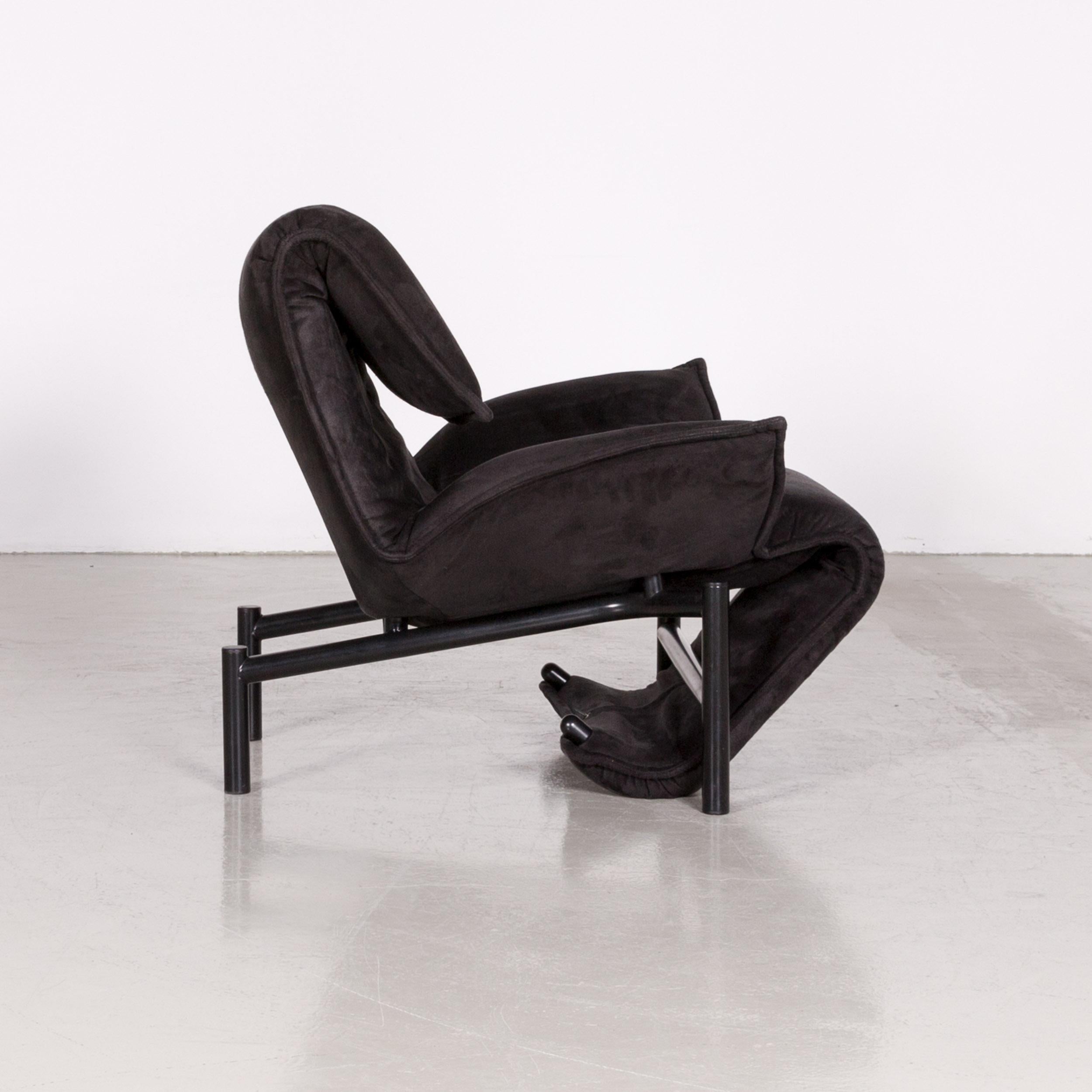 Cassina Veranda Designer Fabric Armchair in Black Recliner Function Alcantara For Sale 2