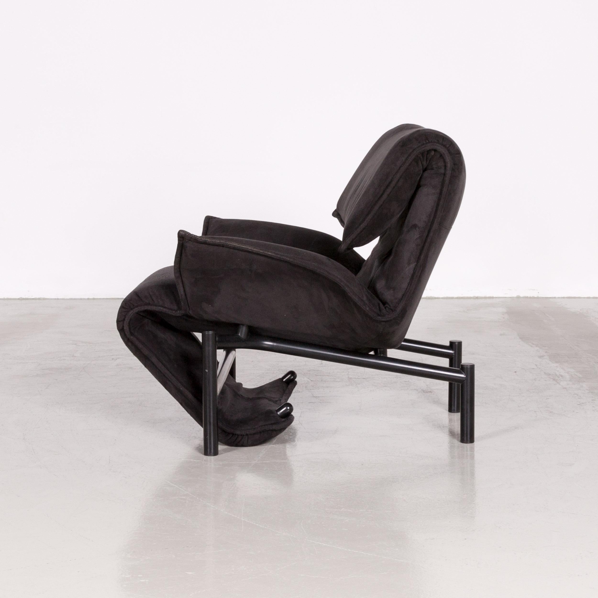 Cassina Veranda Designer Fabric Armchair in Black Recliner Function Alcantara For Sale 4