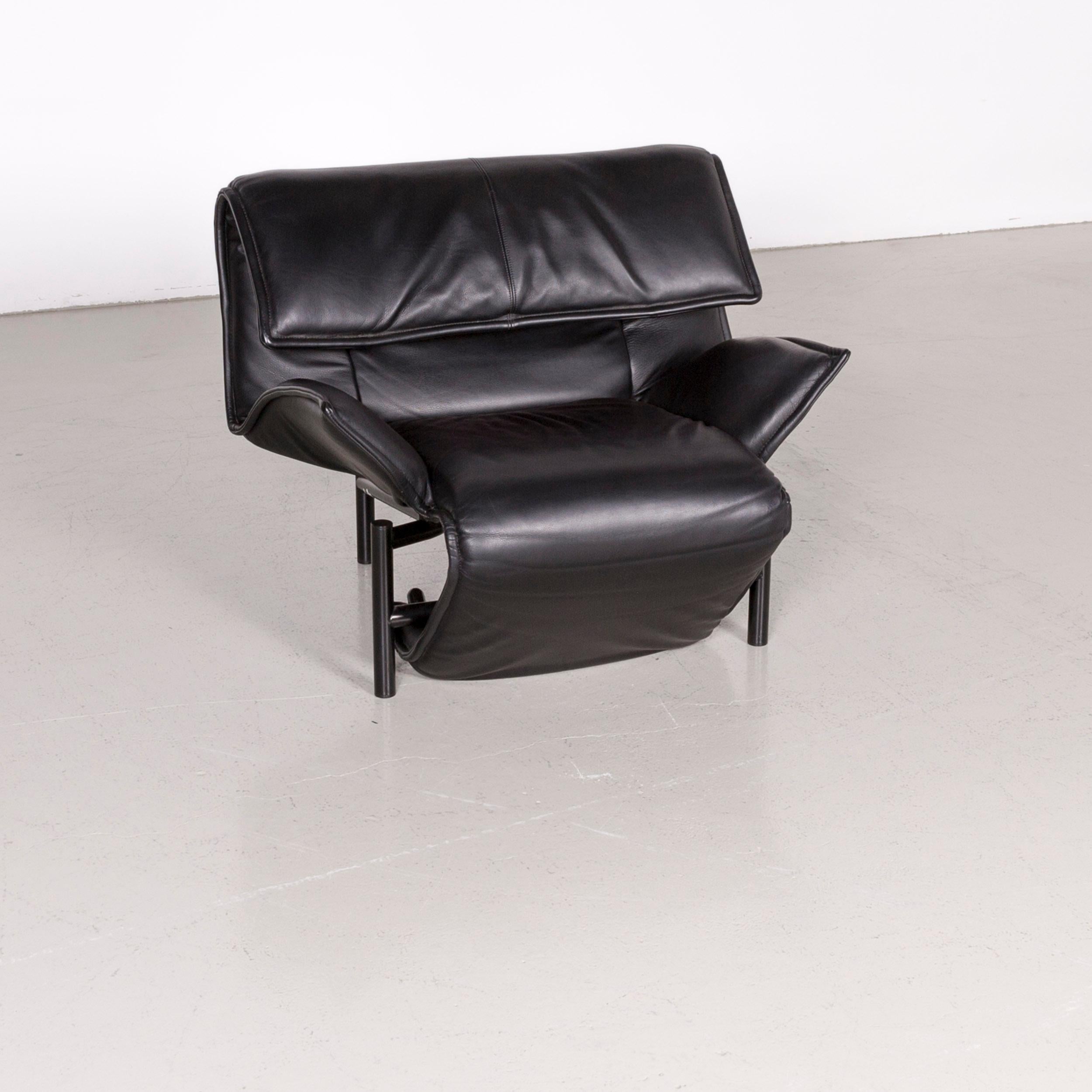 Cassina Veranda designer leather armchair in black recliner function.