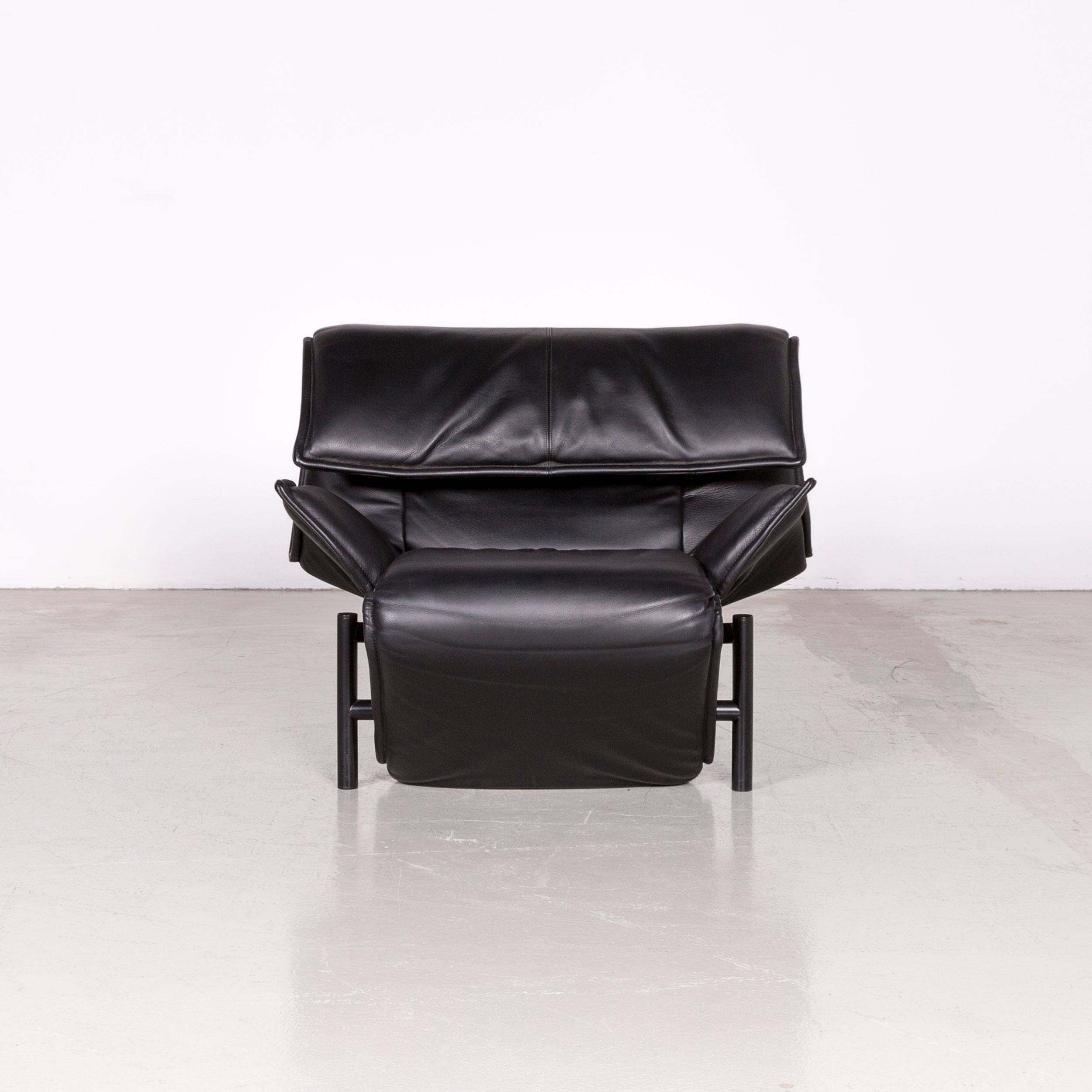 Dutch Cassina Veranda Designer Leather Armchair in Black Recliner Function For Sale