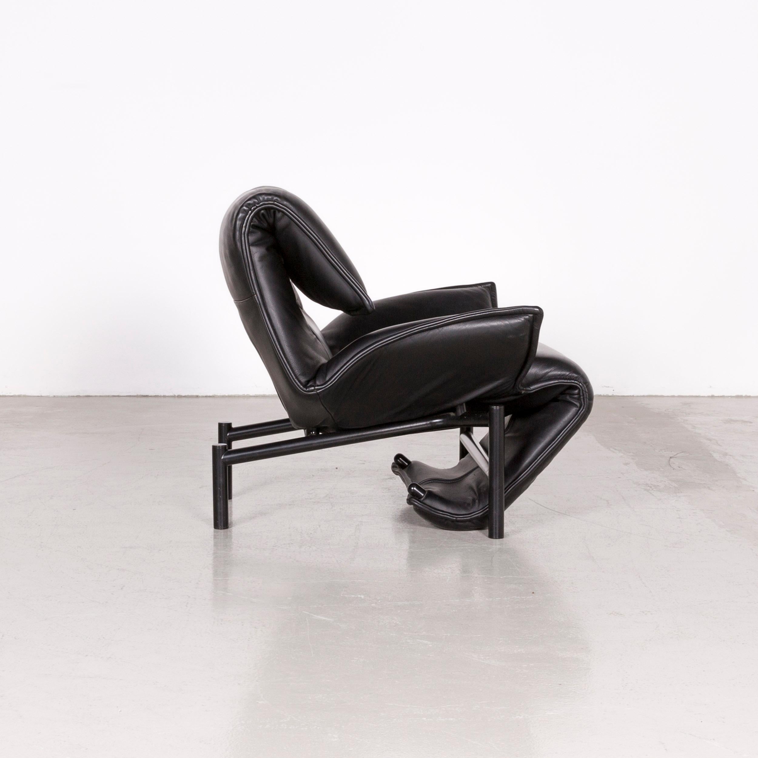 Fabric Cassina Veranda Designer Leather Armchair in Black Recliner Function For Sale