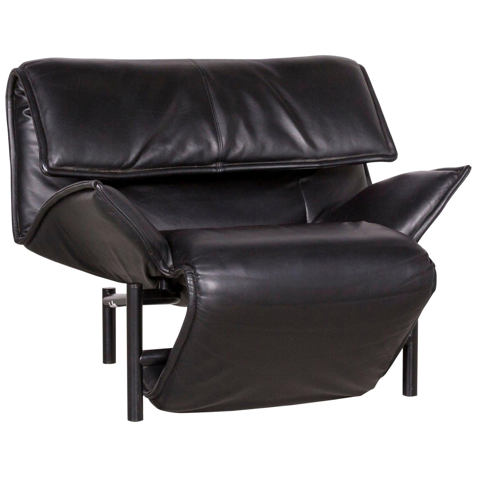 Cassina Veranda Designer Leather Armchair in Black Recliner Function For Sale