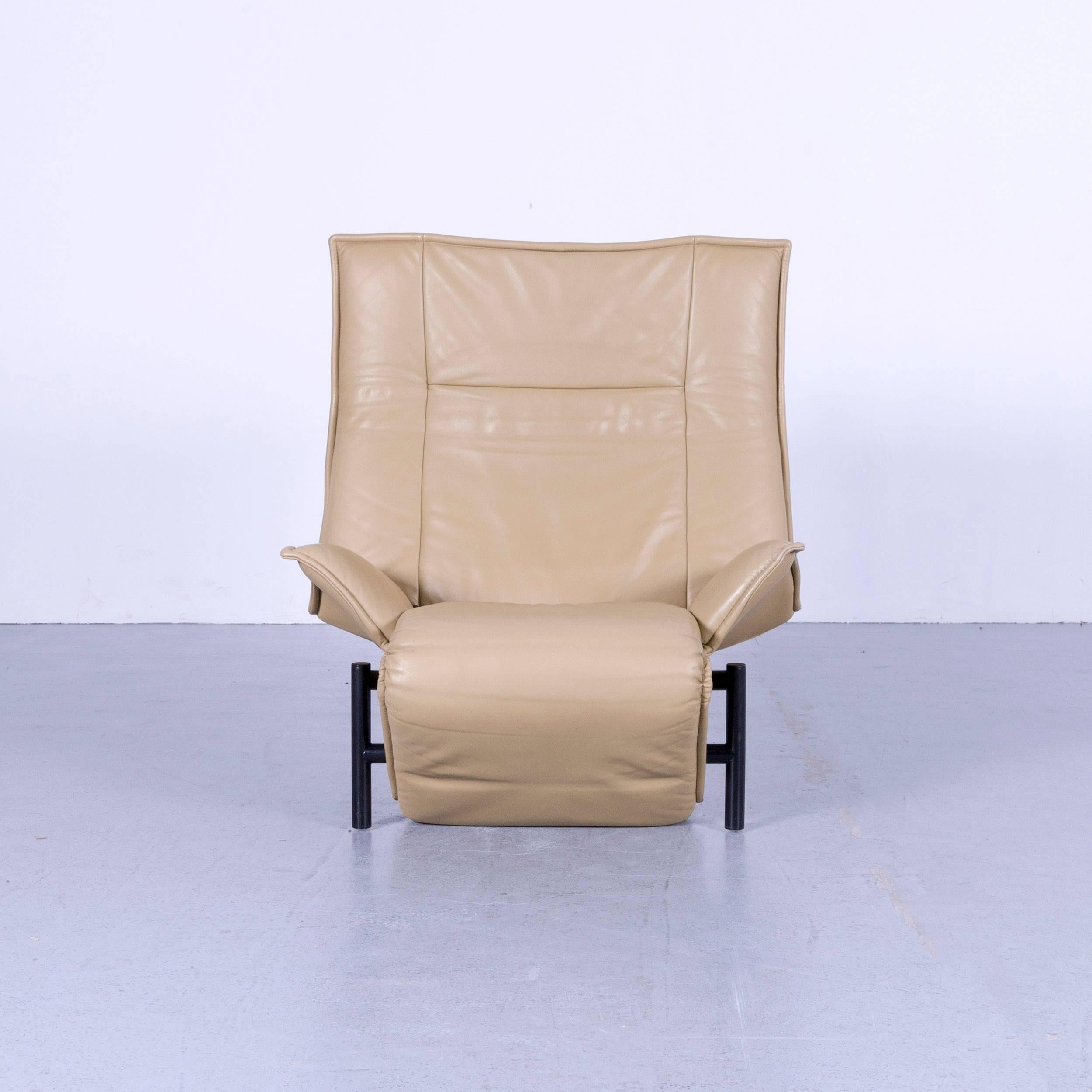 Dutch Cassina Veranda Designer Leather Armchair in Olive Beige with Recliner Function