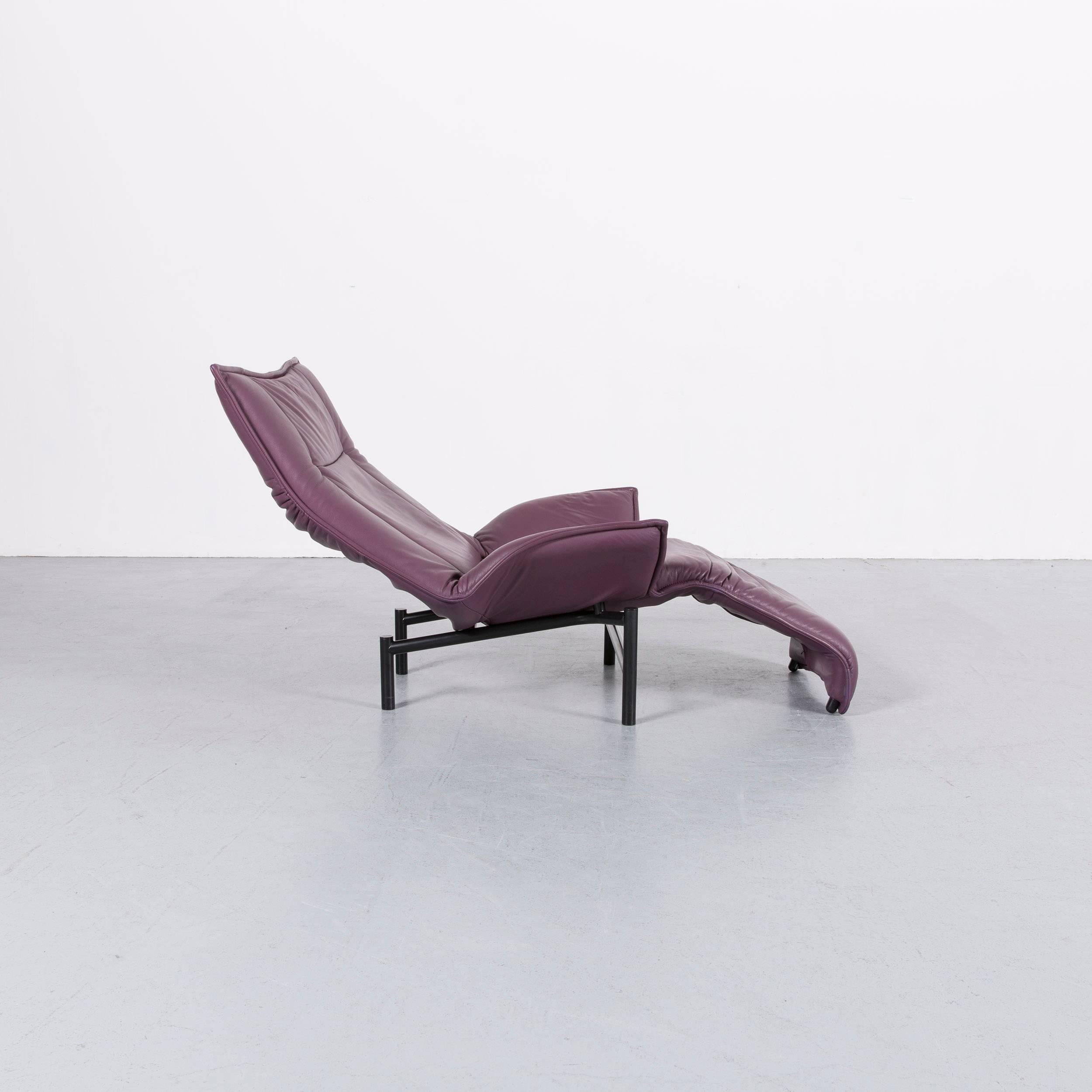 Dutch Cassina Veranda Designer Leather Armchair in Purple with Recliner Function