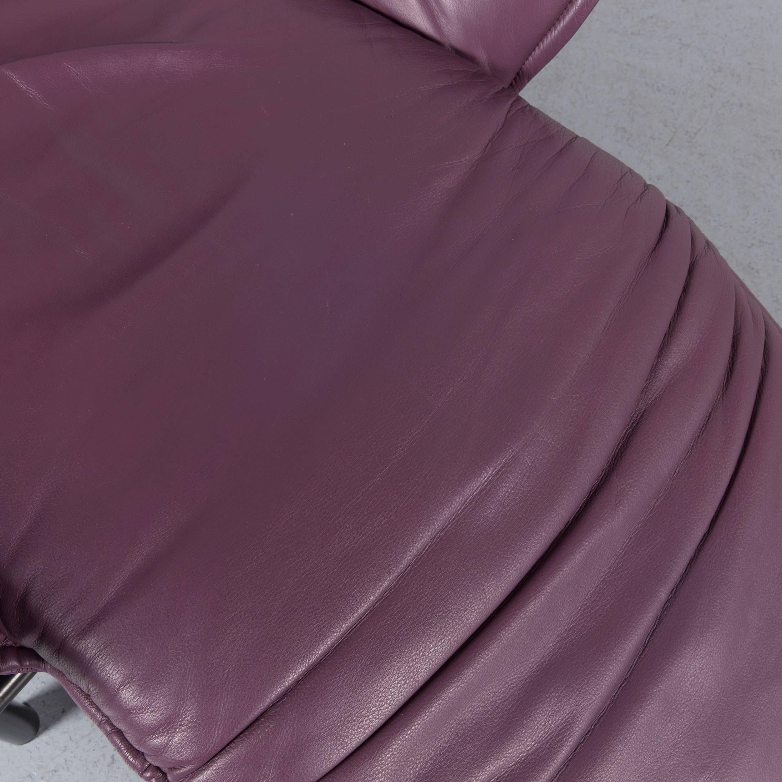 Contemporary Cassina Veranda Designer Leather Armchair in Purple with Recliner Function