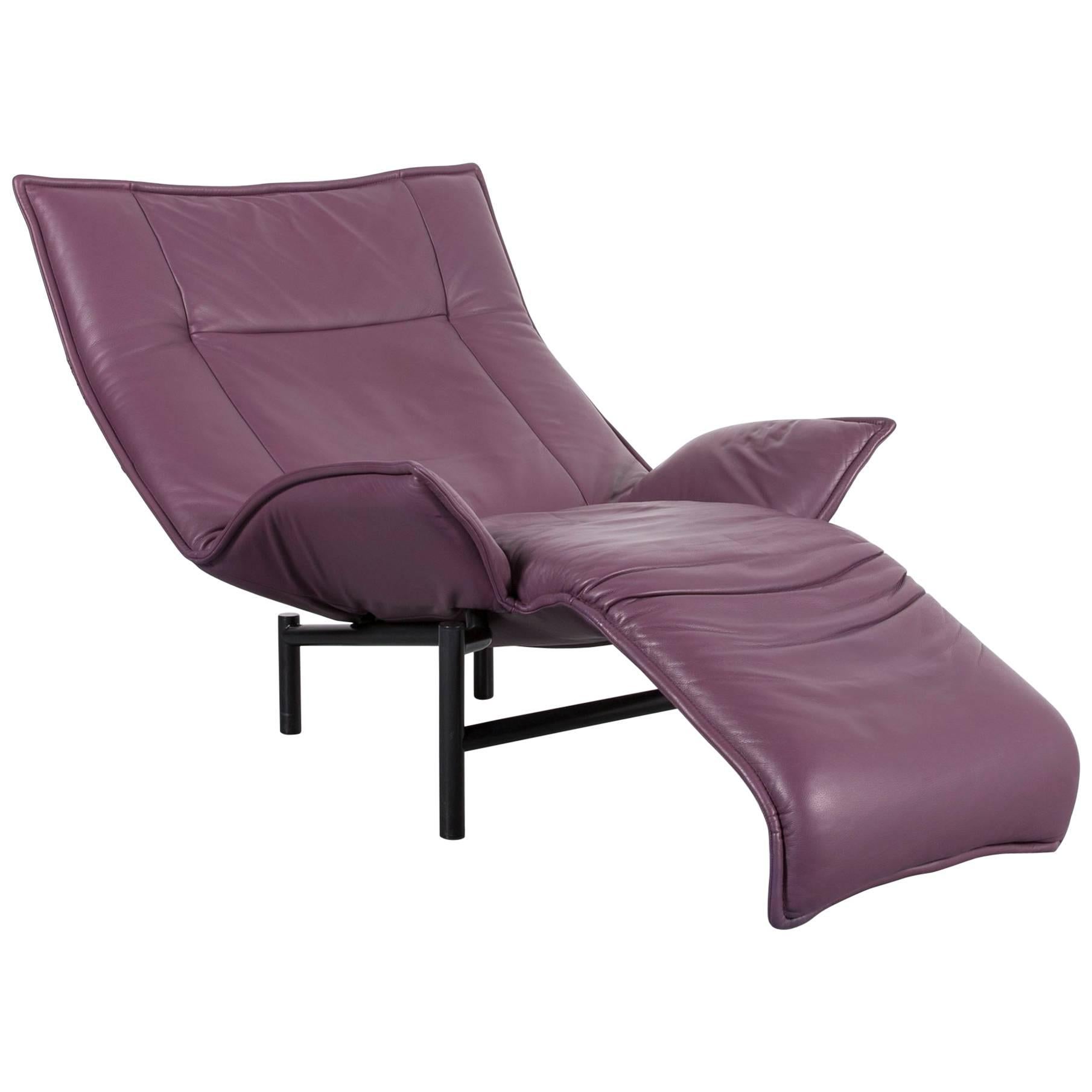 Cassina Veranda Designer Leather Armchair in Purple with Recliner Function
