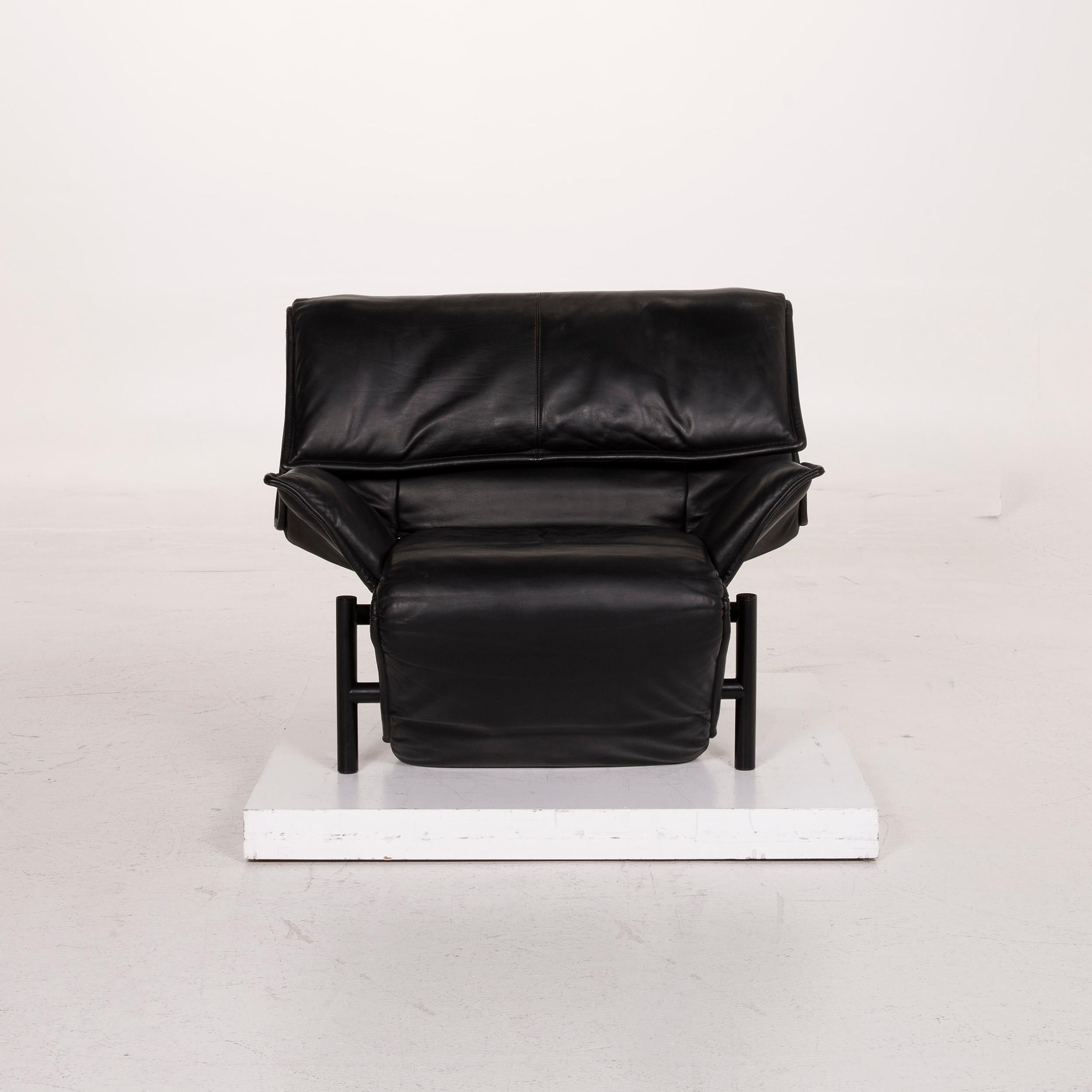 Contemporary Cassina Veranda Leather Armchair Black Relax Function