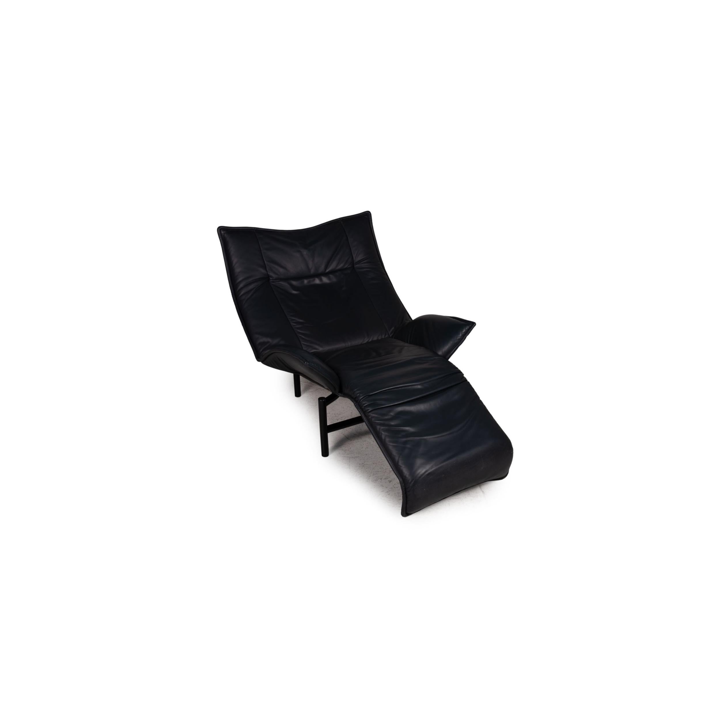 Modern Cassina Veranda Leather Armchair Dark Blue Function Relax Function For Sale