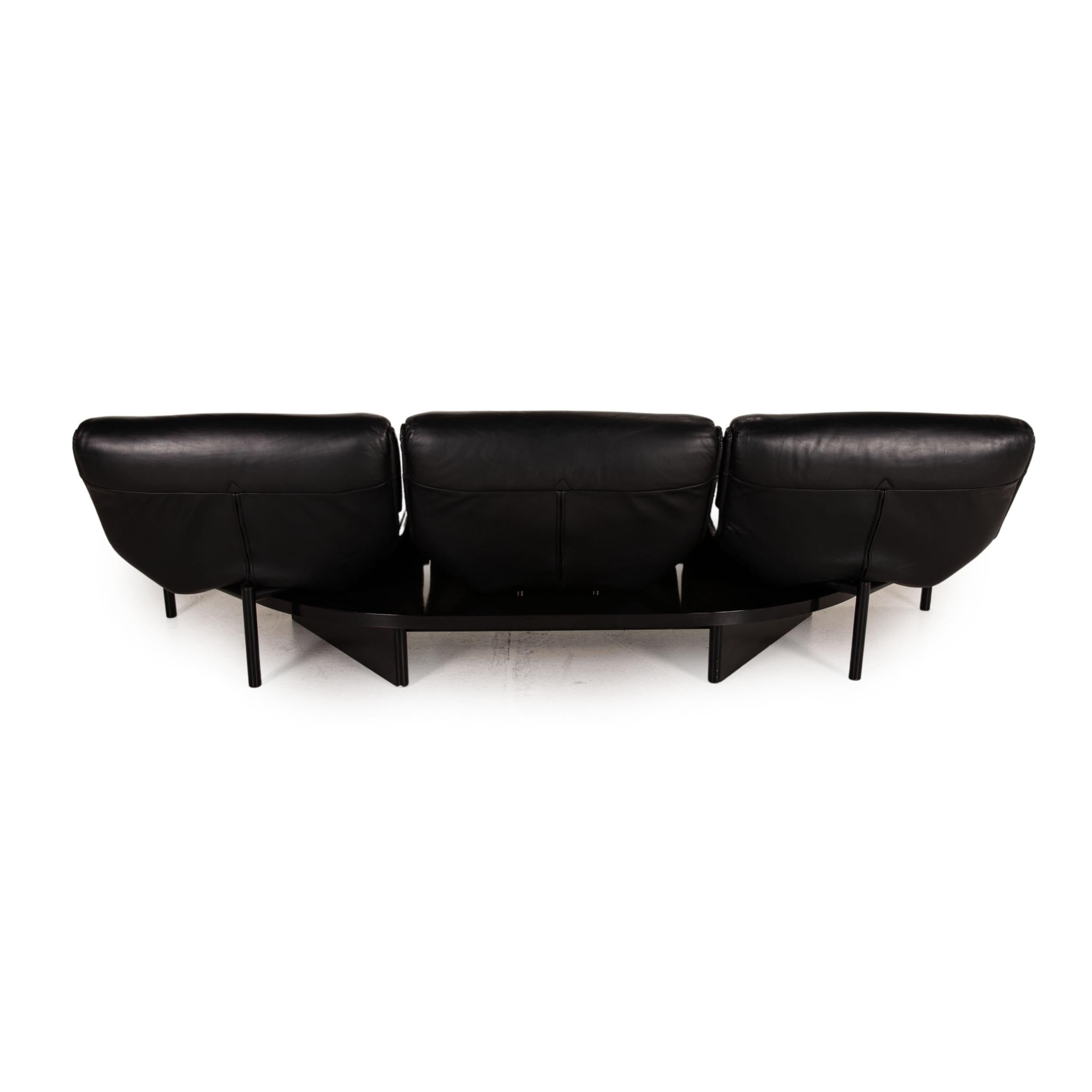 Cassina Veranda Leather Sofa Black Three-Seater Couch Function For Sale 3