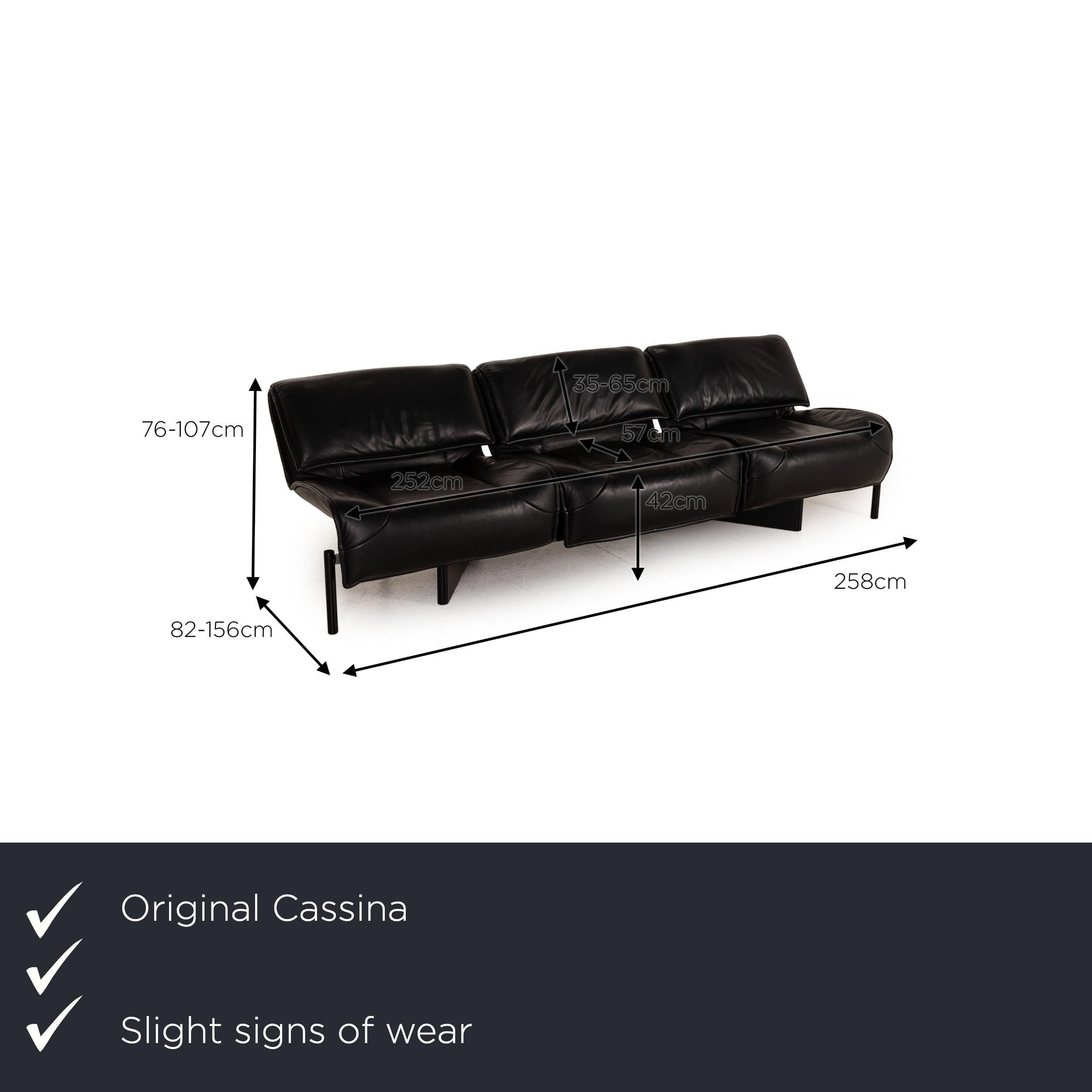We present to you a Cassina Veranda leather sofa black three-seater couch function.

Product measurements in centimeters:

depth: 82
width: 258
height: 76
seat height: 42
seat depth: 57
seat width: 252
back height: 35.


 