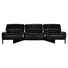 Cassina Veranda canapé en cuir noir à trois places avec pochette fonctionnelle