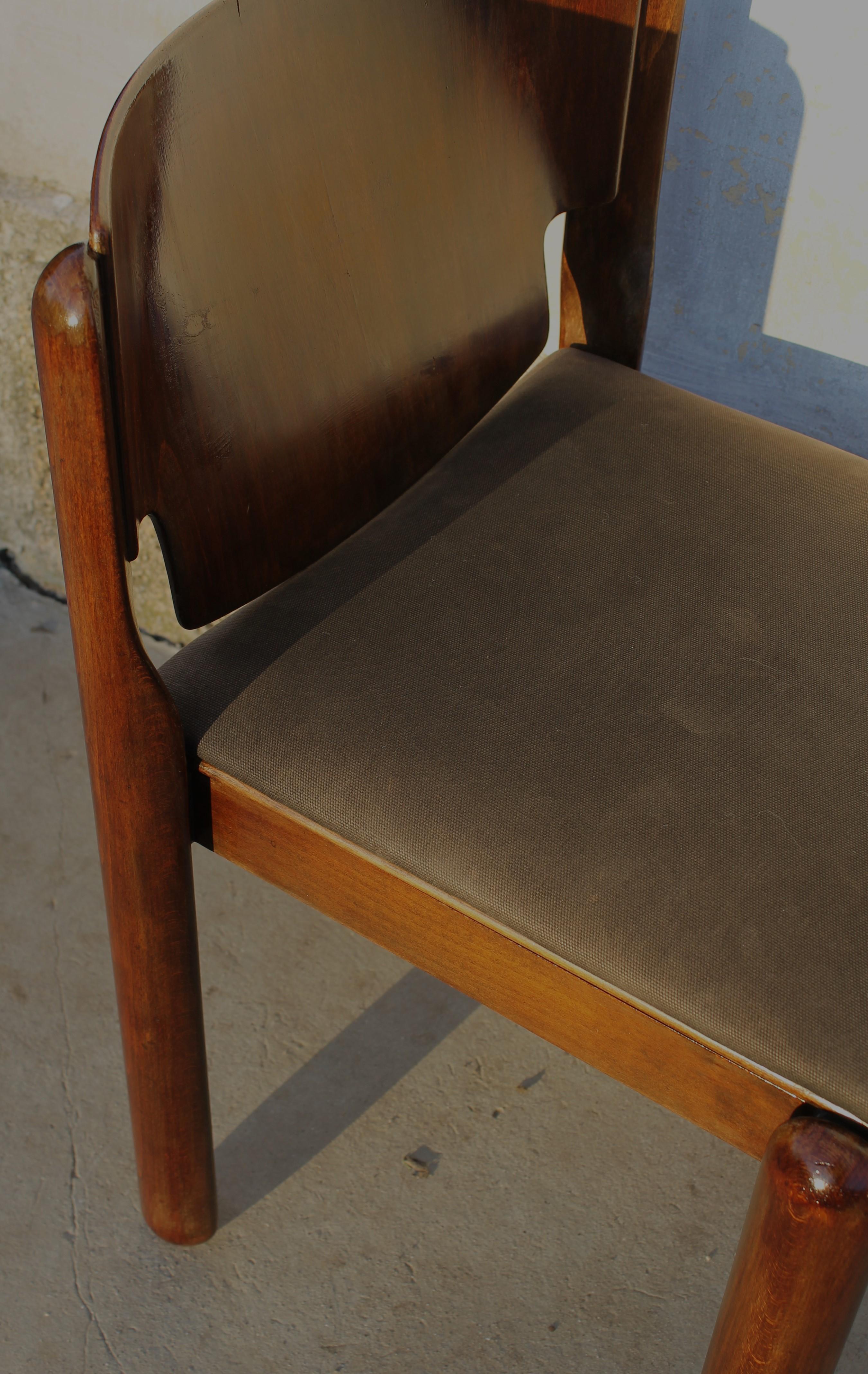 Fabric  Cassina walnut chair Mod. 122 by Vico Magistretti Italy 60s (six available) For Sale