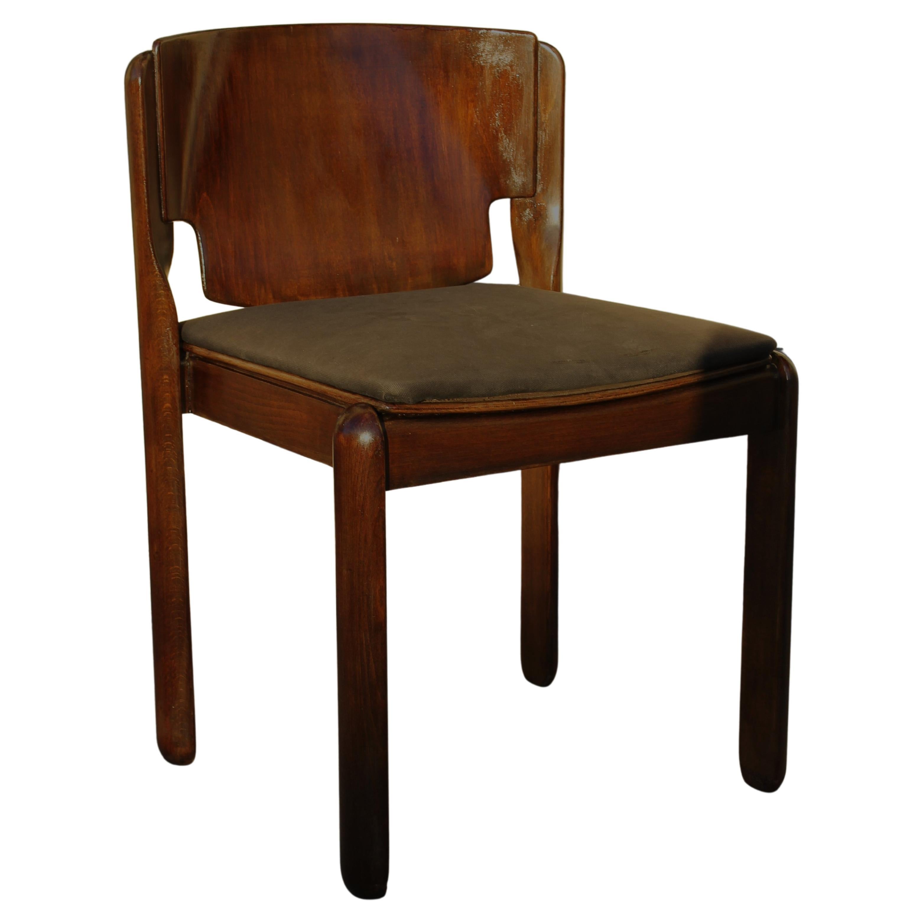  Cassina walnut chair Mod. 122 by Vico Magistretti Italy 60s (six available) For Sale