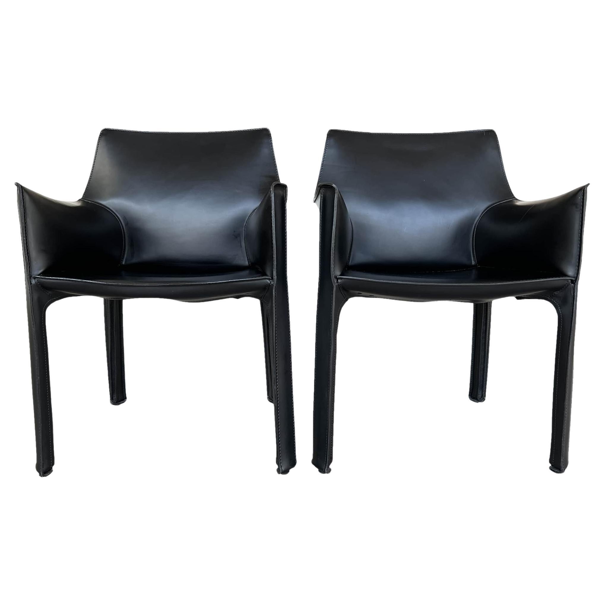 Cassina Y-2 Black Leather Lounge Armchairs Designed by Mario Bellini - a Pair