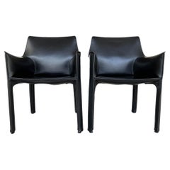 Vintage Cassina Y-2 Black Leather Lounge Armchairs Designed by Mario Bellini - a Pair